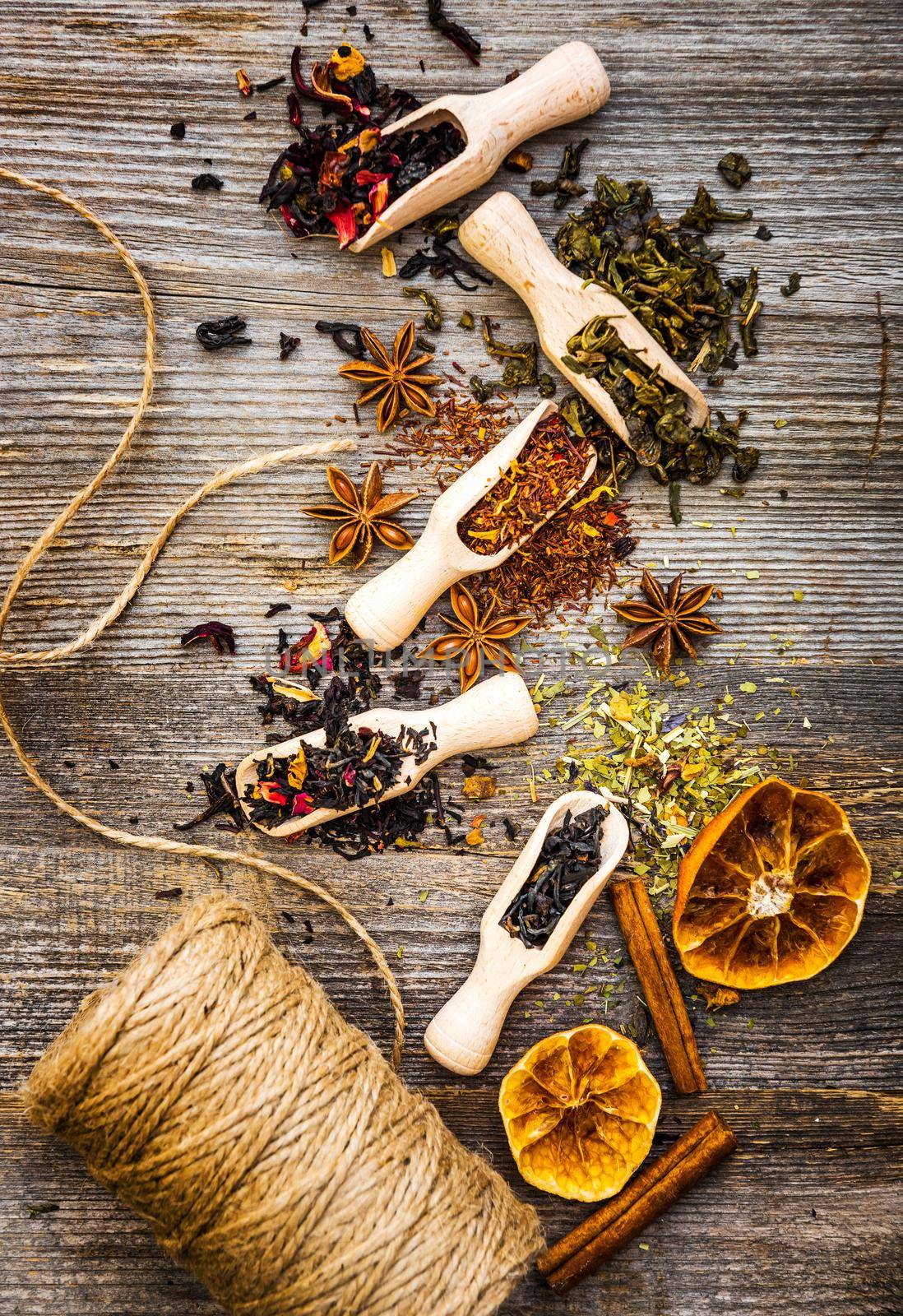 dry teas on wooden background by GekaSkr