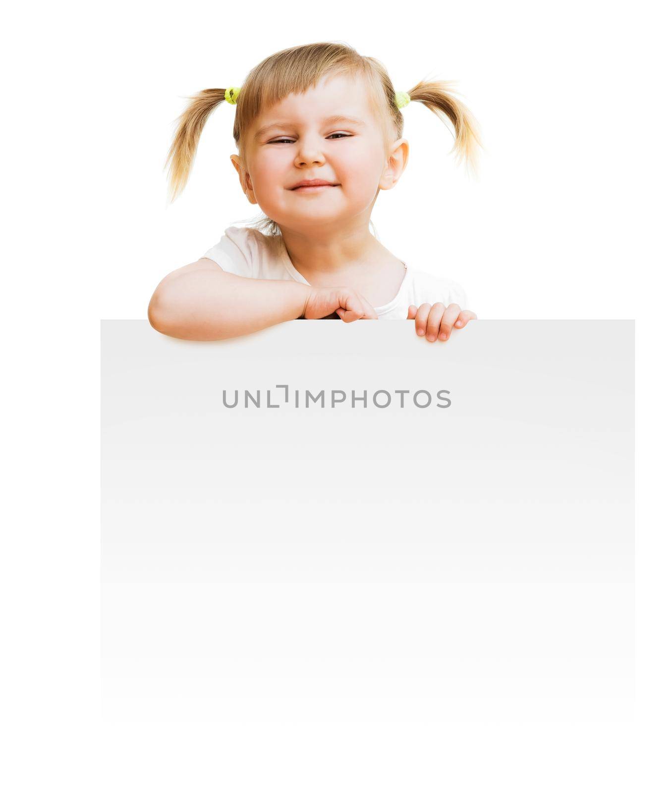 little child with board isolated on a white background