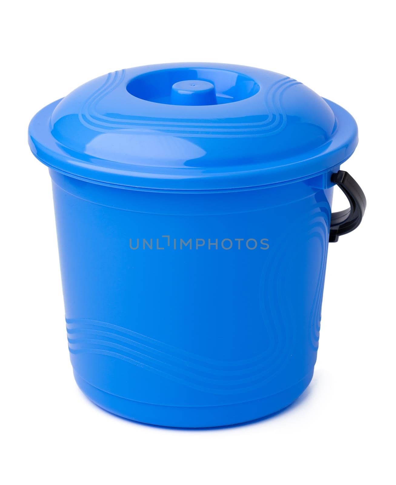 Single plastic bucket isolated on a white background, close up