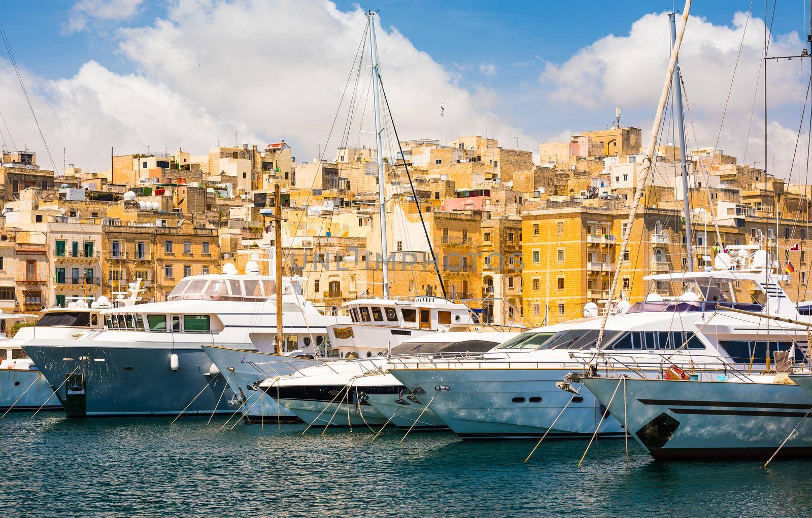 yachts in Valleta port on the background of the city in Malta