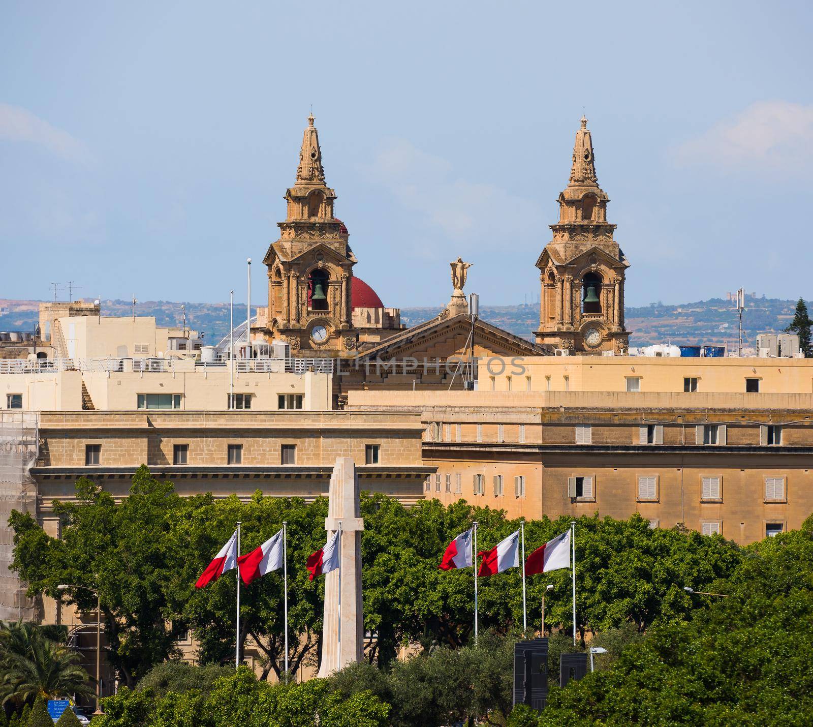 view on the top of the St. John's Co-Cathedral in Valletta in Malta