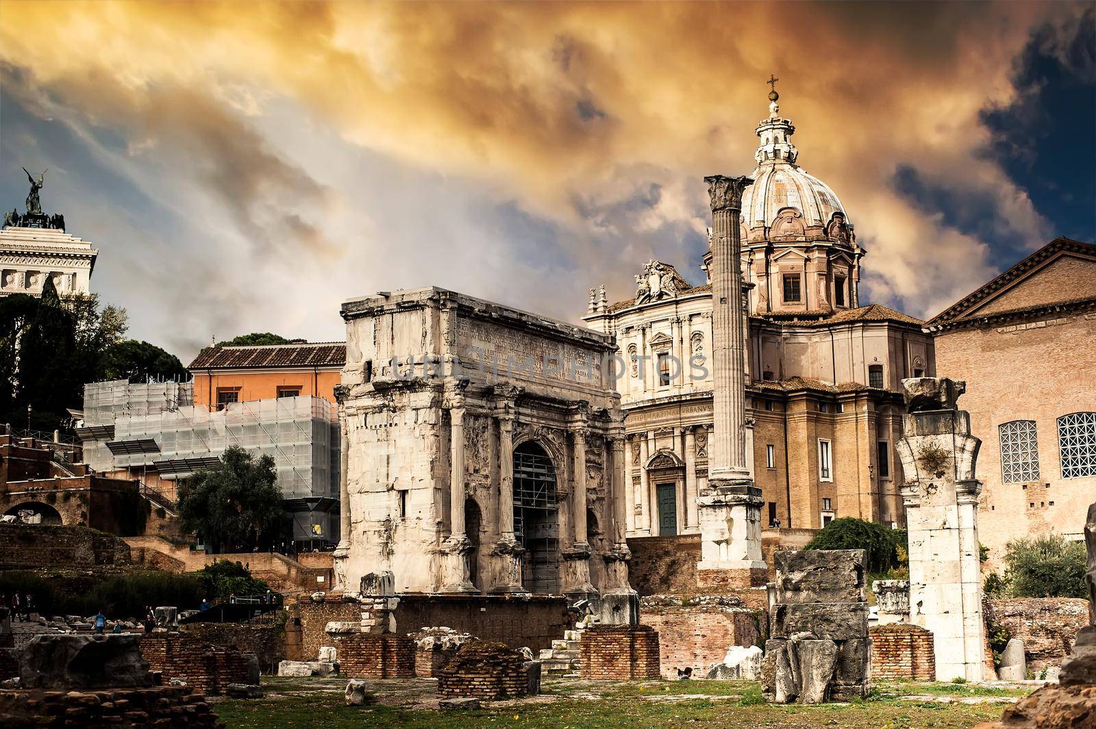 Roman Forum at sunset in Rome, Italy