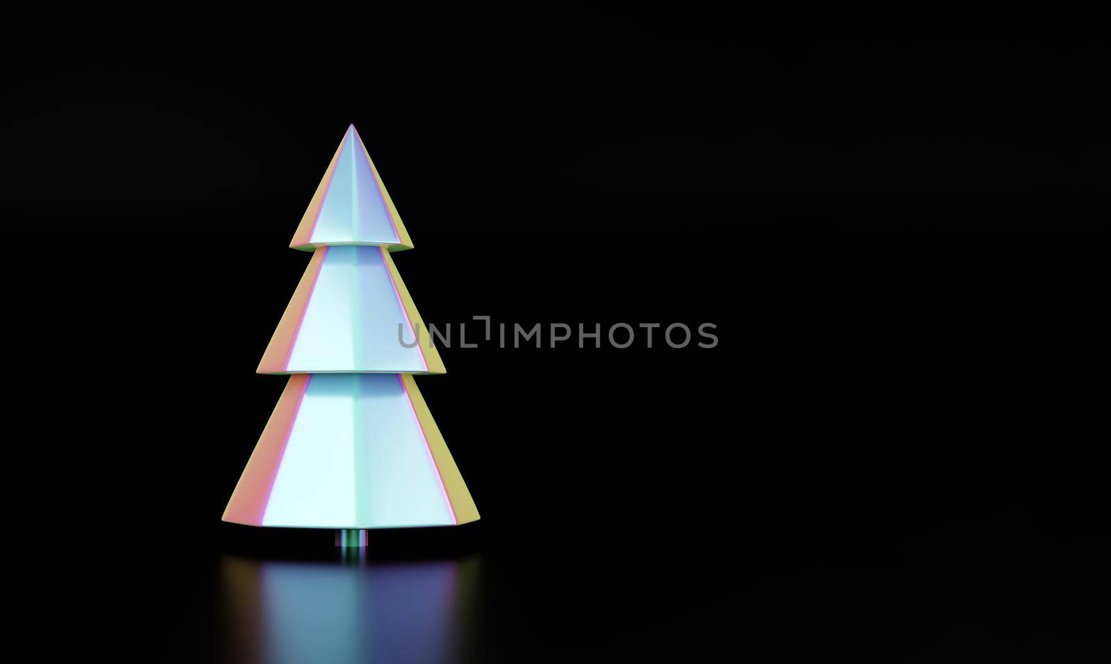 Merry Christmas and Happy New Year holographic tree. Christmas holographic trendy design with Xmas pine fir tree for greeting card, banner, placard or poster