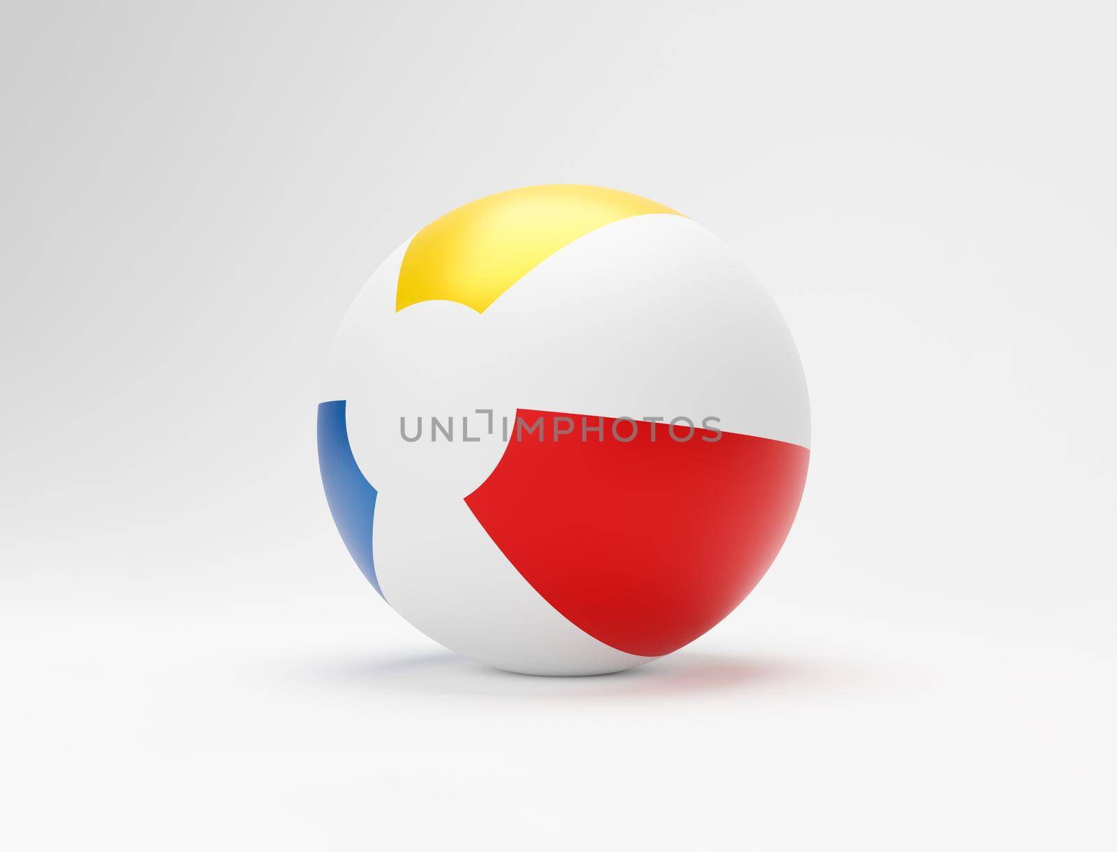 3d beach ball. Striped inflatable toy game beach ball isolated on background with copy space. summer vacation or beach symbol, 3D illustration