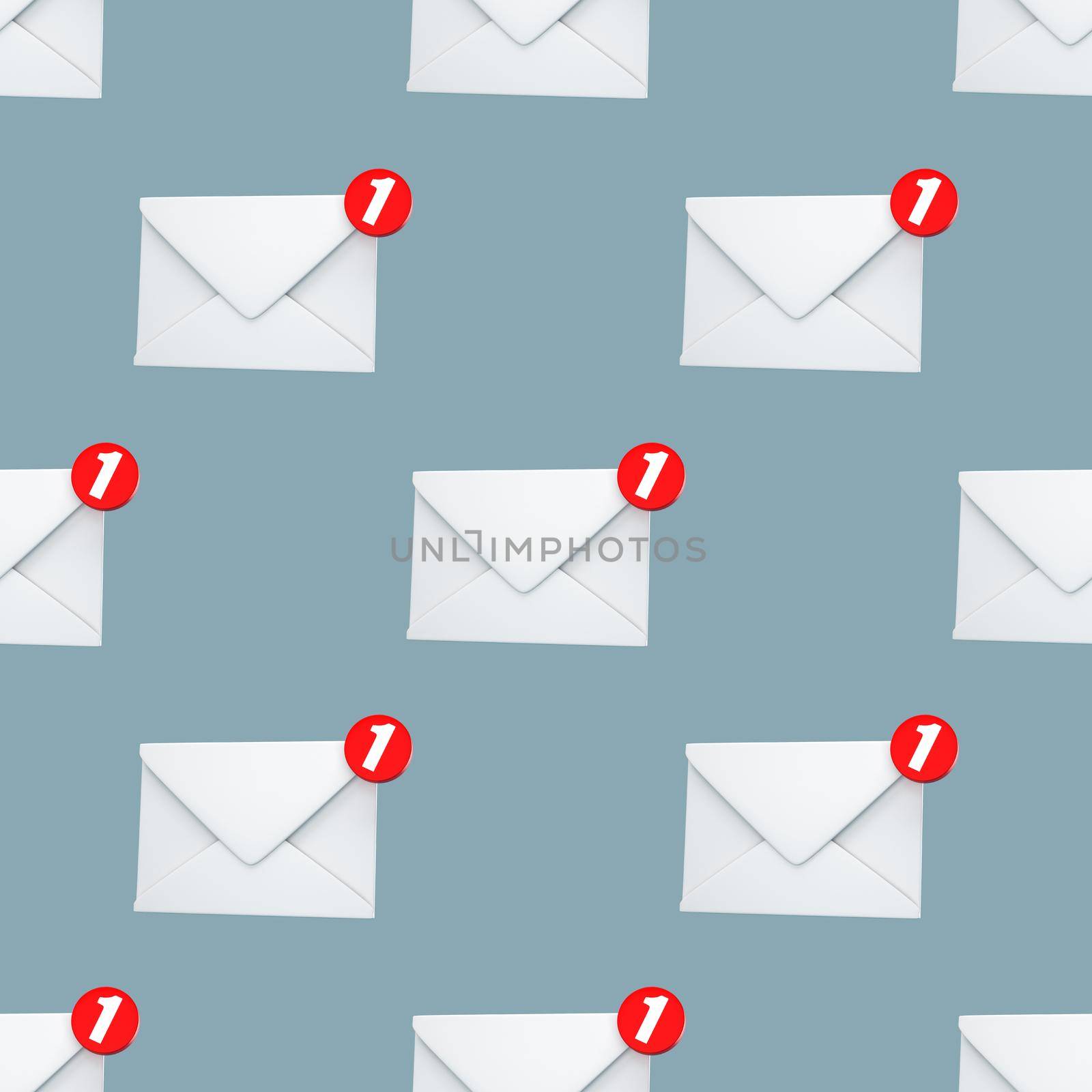 Seamless pattern mail notification one new email message in the inbox concept isolated on blue background with shadow 3D rendering