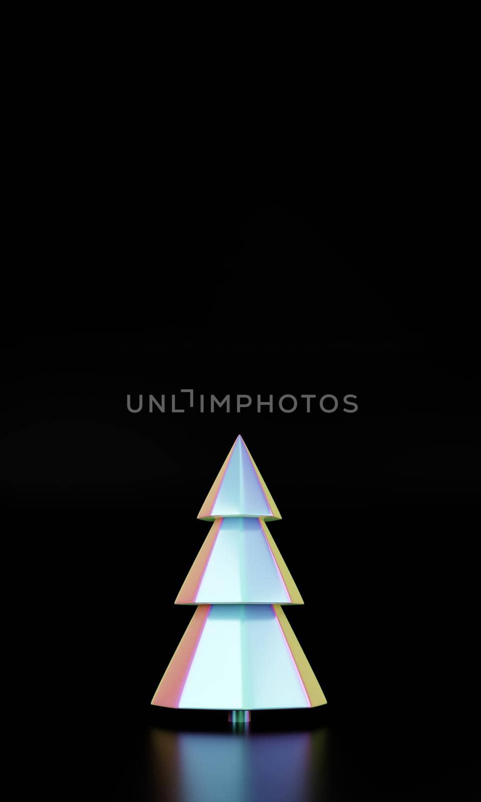 Merry Christmas and Happy New Year holographic tree. vertical Christmas holographic trendy design with Xmas pine fir tree for greeting card, banner, placard or poster