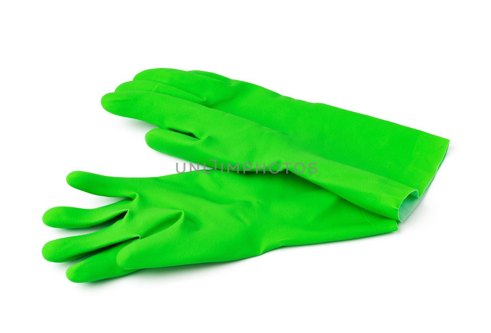 Latex protective gloves isolated on white background, close up