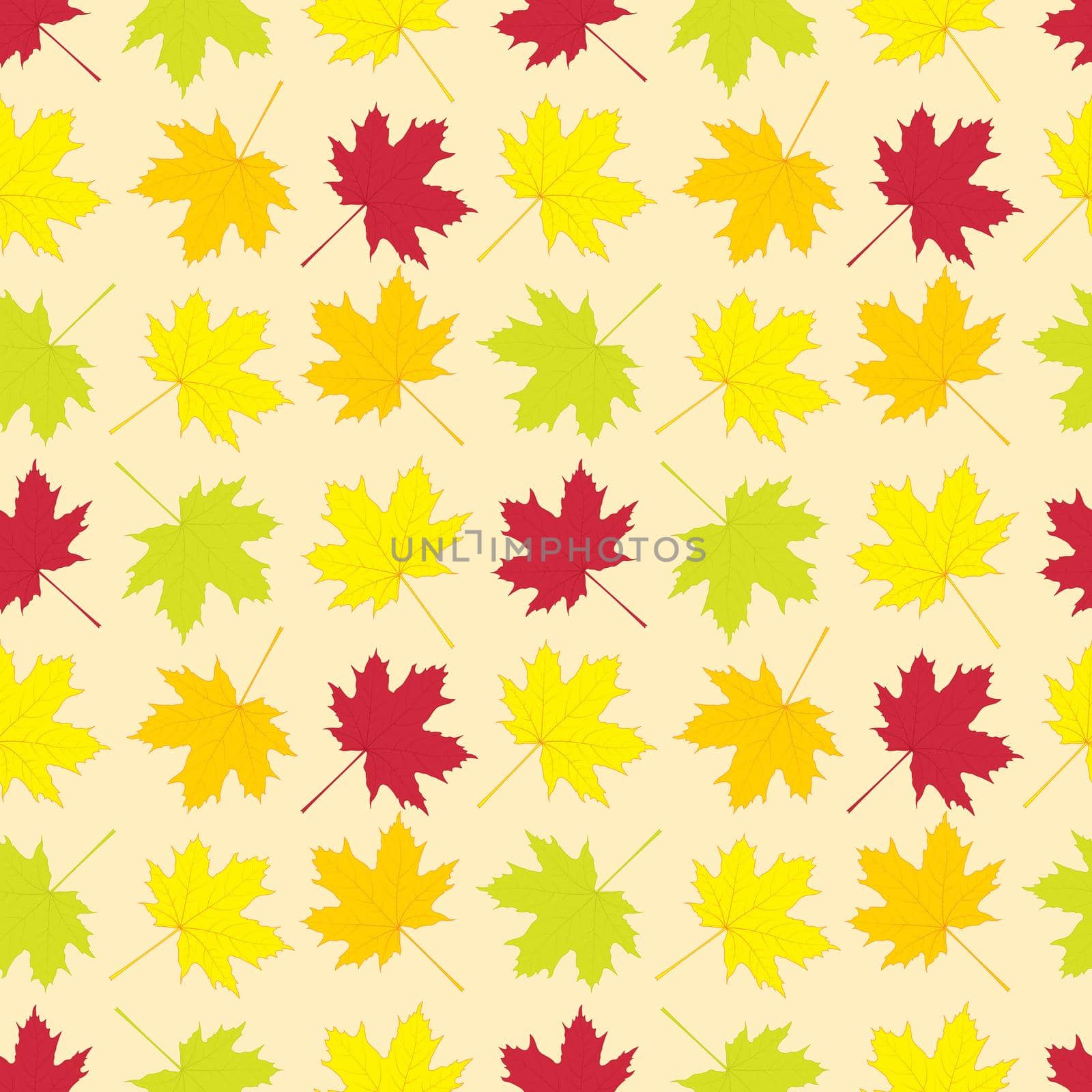 Seamless pattern of colorful autumn maple leaves for wrapping paper, wallpaper, pattern fills, web page background and more. illustration. by Marin4ik
