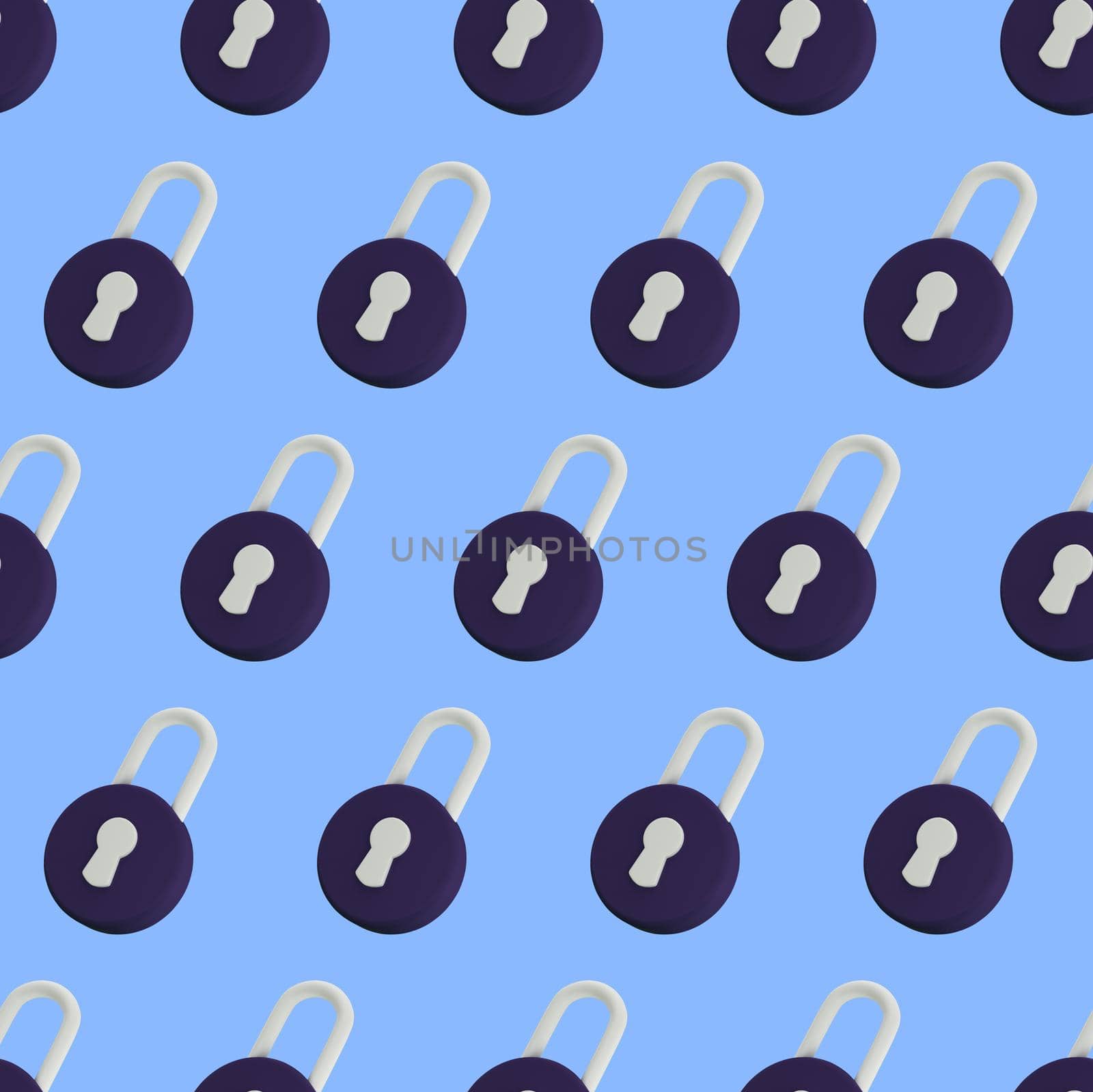 Padlock seamless pattern. Security, safety, protection, privacy concept. Minimalism concept. 3d illustration 3D render