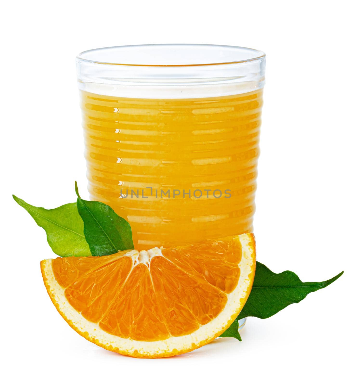 Fresh orange juice in glass isolated on white background