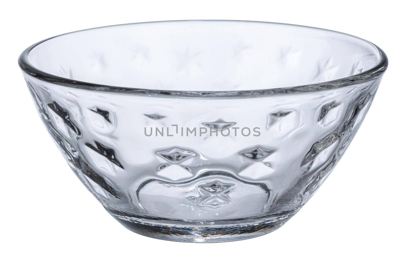 Empty glass bowl isolated on white background close up