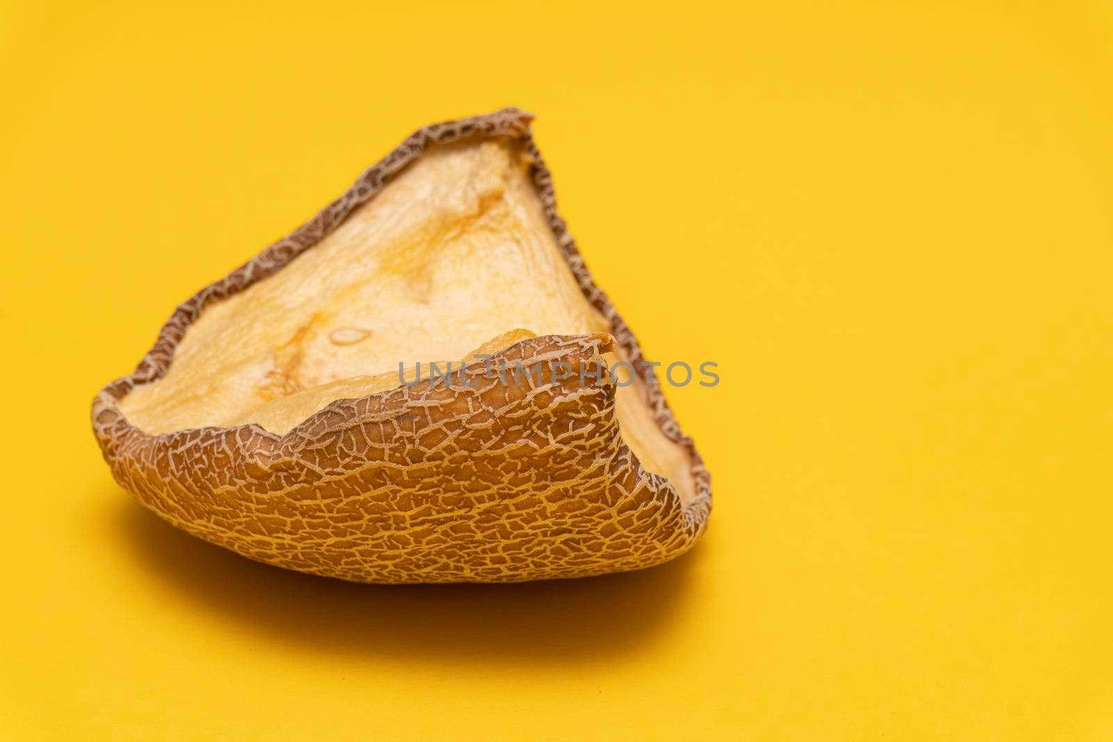 View at moldy dried melon at yellow background by uveita
