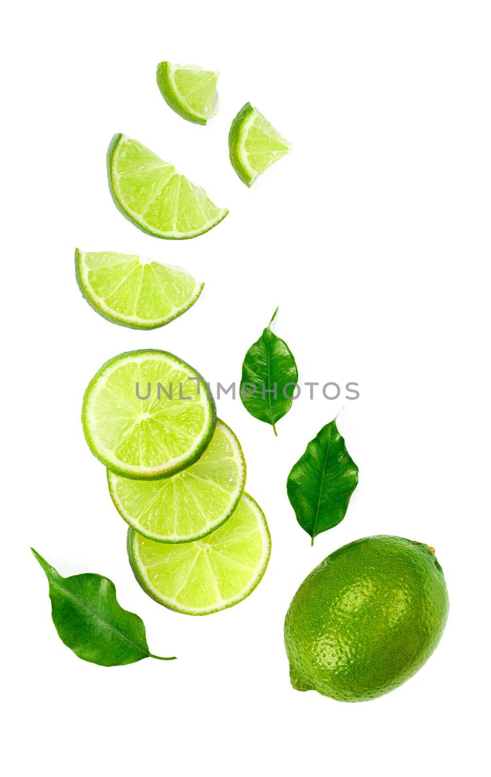 Chopped lime fruit isolated on white background. High quality photo
