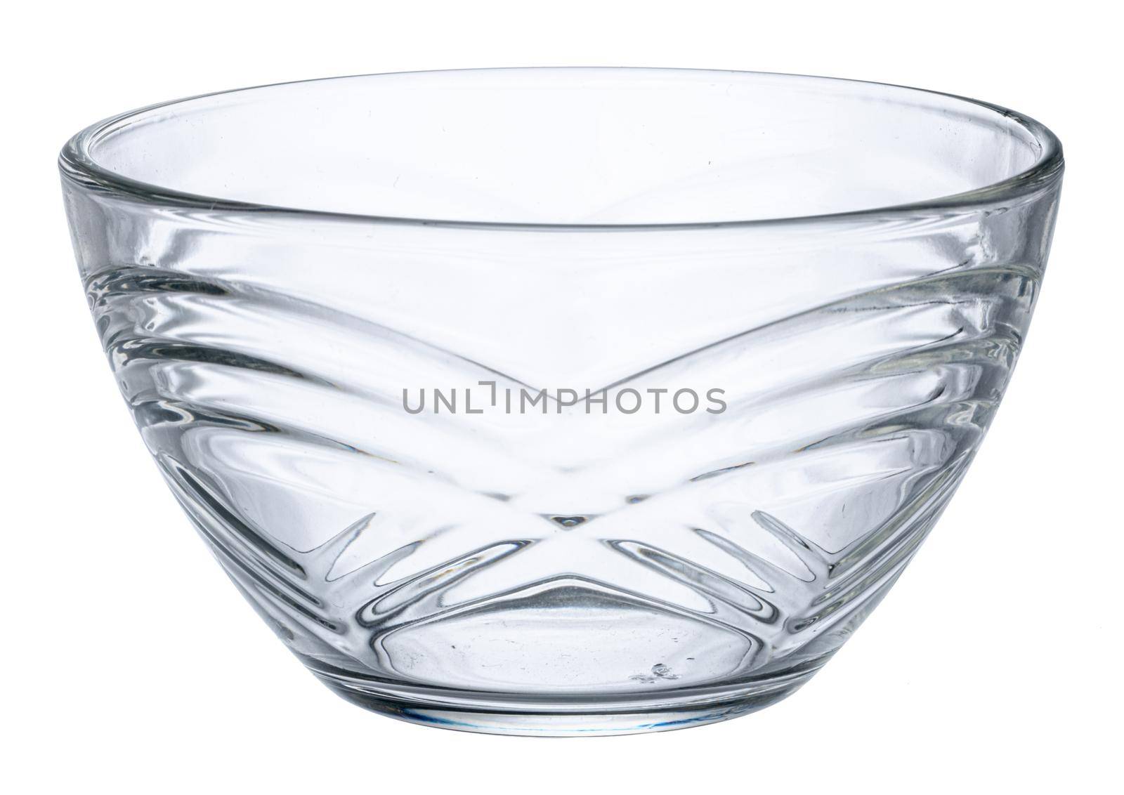 Empty glass bowl isolated on white background close up