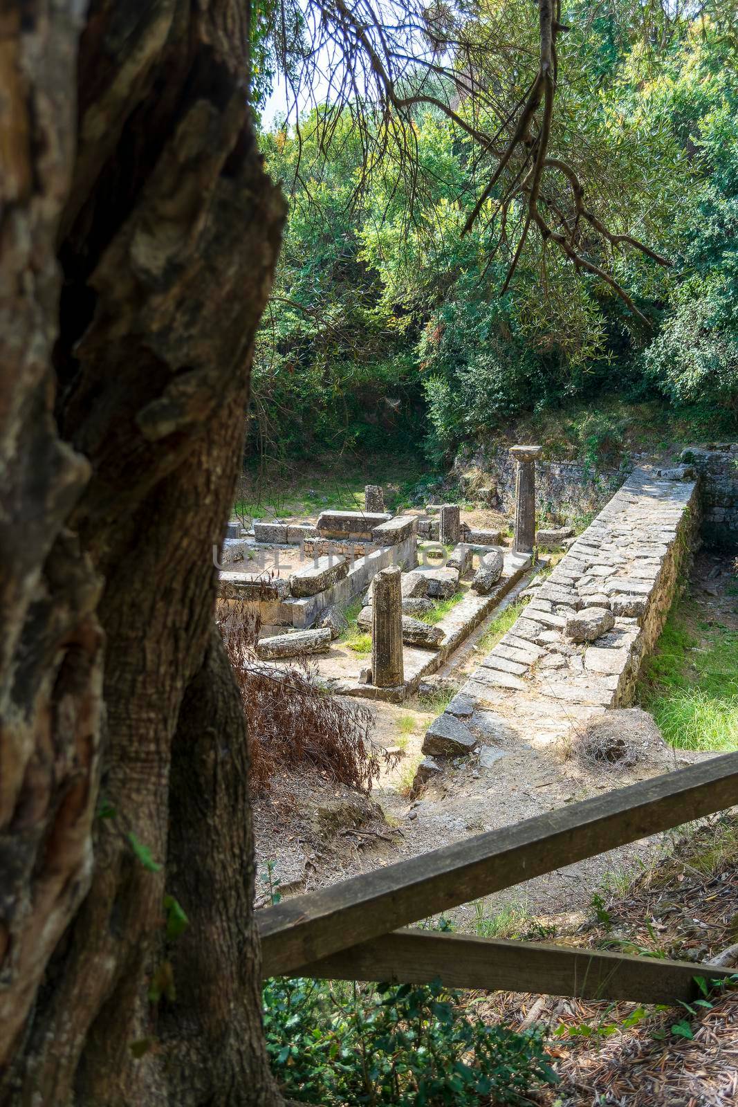 Remains of a Doric temple at Mon Repos park, Corfu Town, Greece.