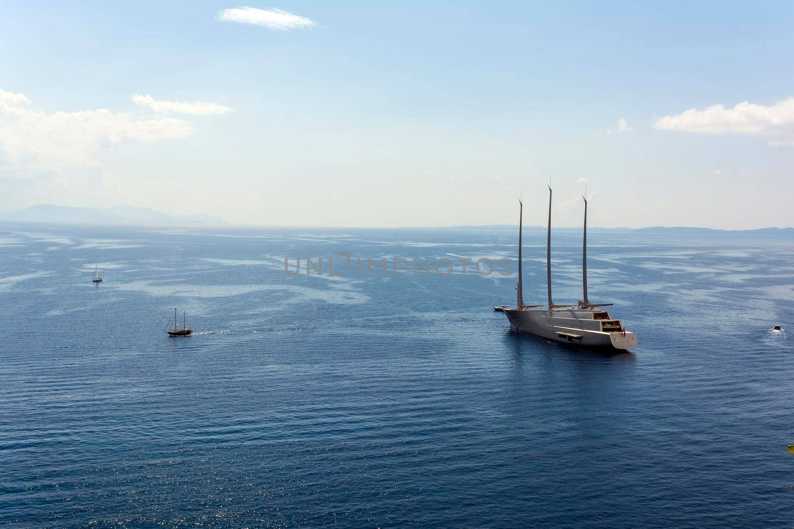 A picturesque view of boats in the sea of Corfu from the fortress of the Corfu town in Greece by ankarb