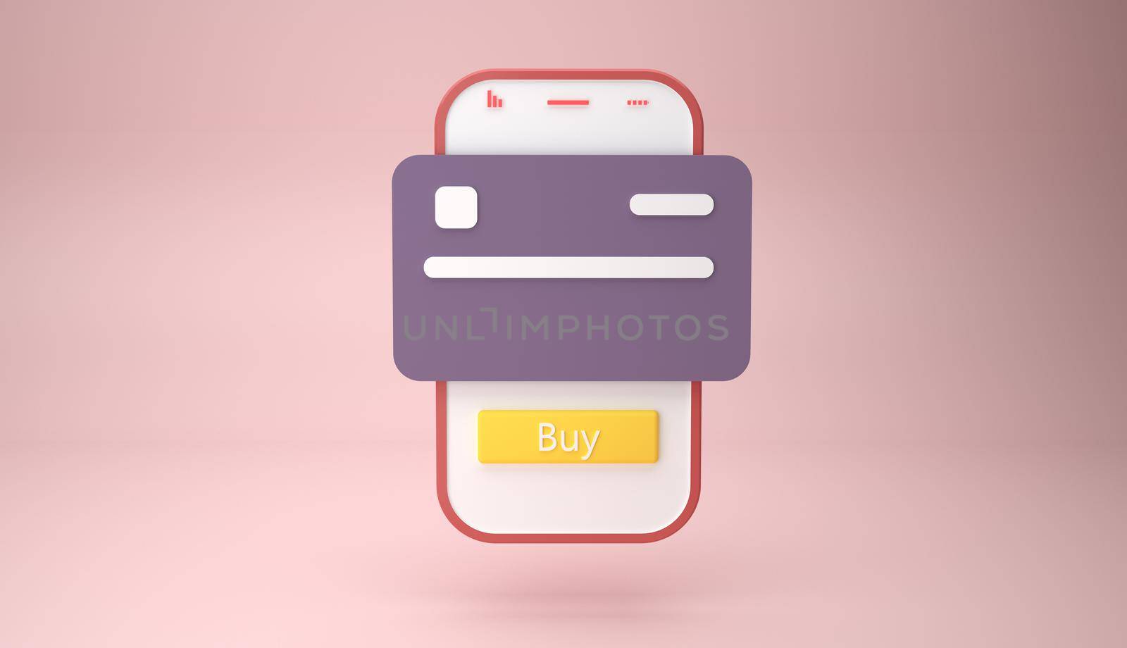 3D Online mobile payment concept with smartphone and credit card, 3d render illustration