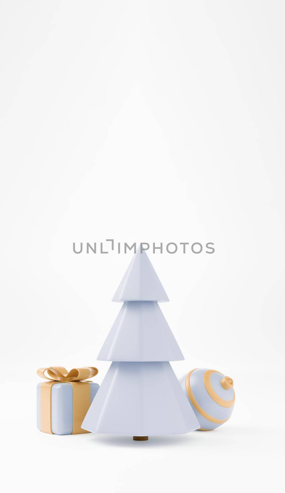 3d Christmas tree with gift box and ball vertical background, xmas poster, web banner. 3d illustration minimal style christmas and new year concept by lunarts
