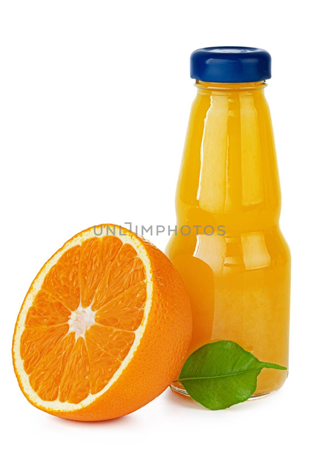 Bottle of fresh orange juice isolated on white by Fabrikasimf