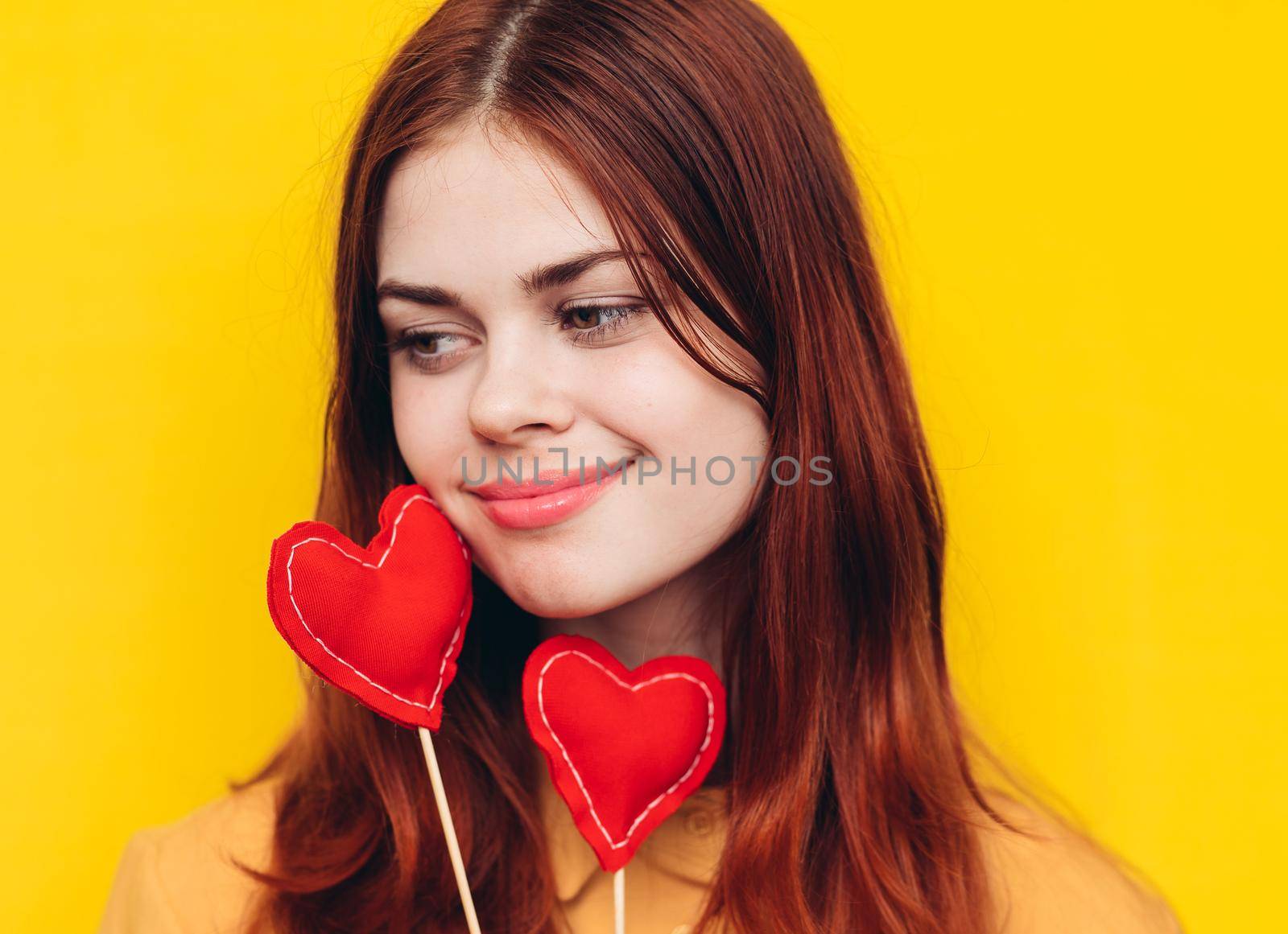 pretty woman in yellow shirt glamor romance posing. High quality photo
