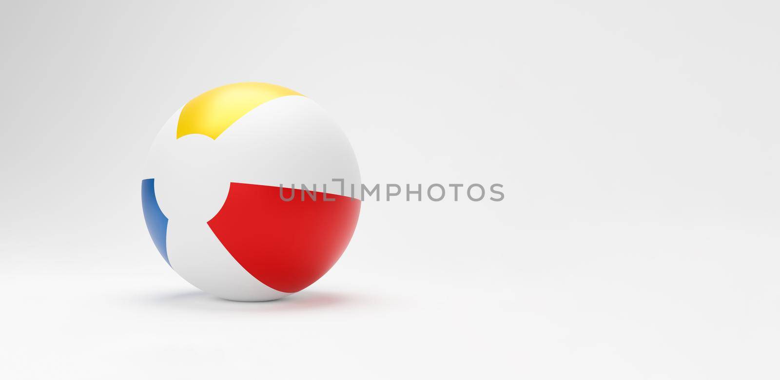3d beach ball. Striped inflatable toy game beach ball isolated on background with copy space. summer vacation or beach symbol, 3D illustration