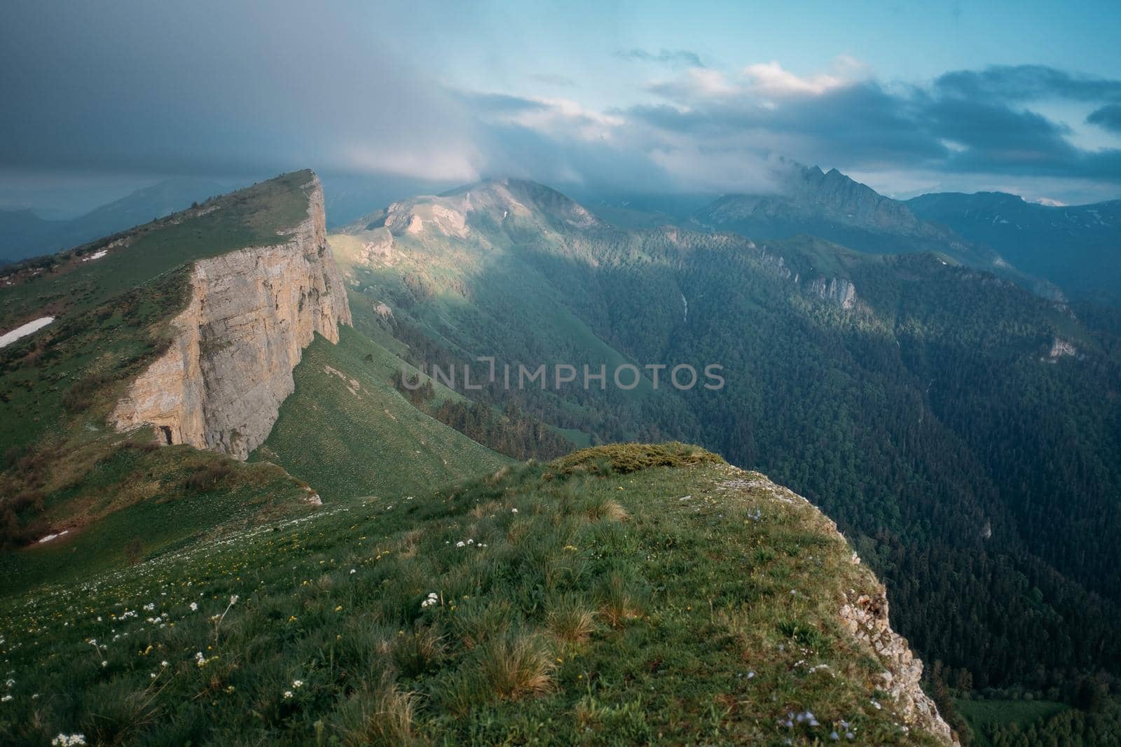 Summer landscape. Mountain ridge Small Thach, Caucasus, Russia.