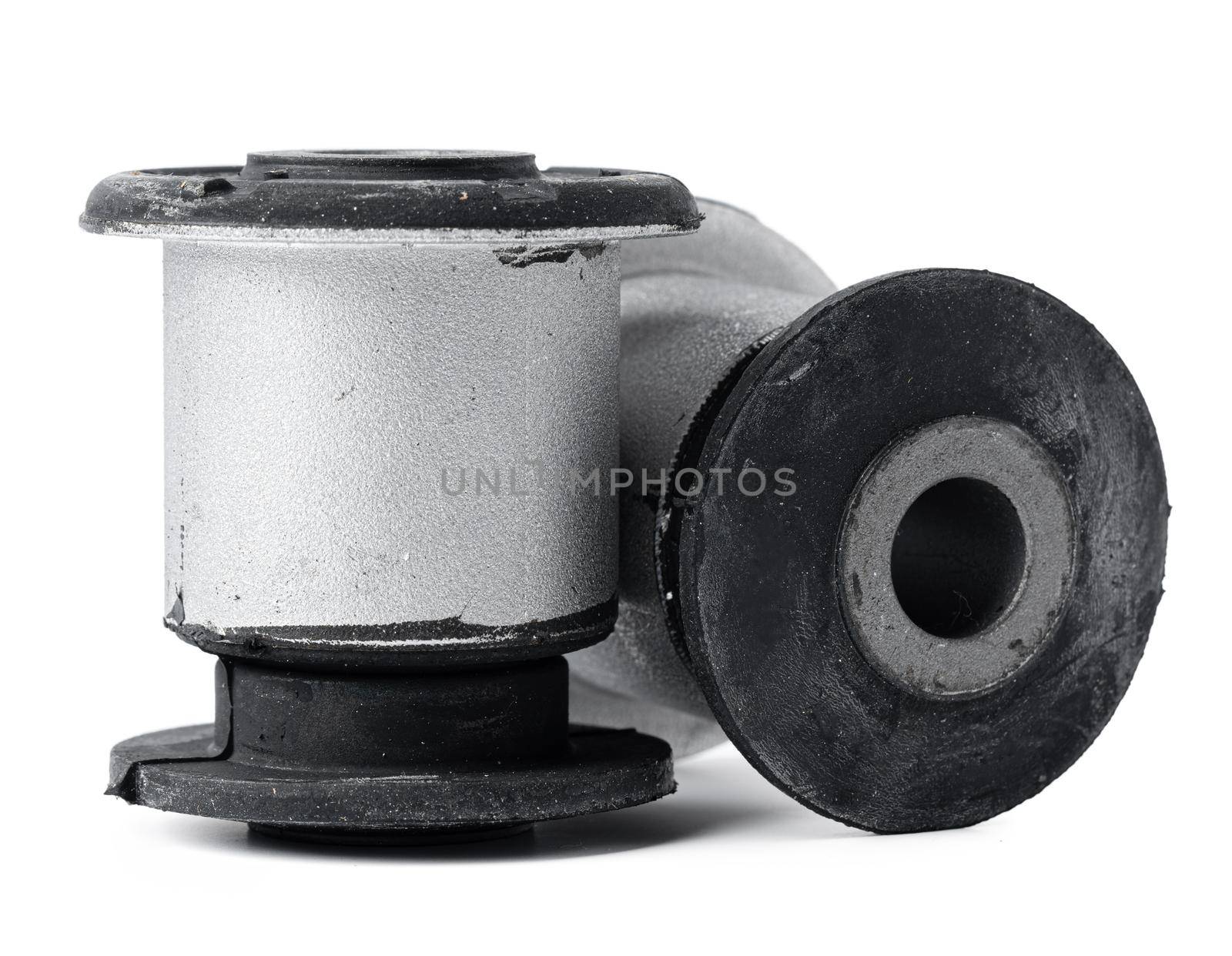 Car part. Silent blocks isolated on white. Close up.