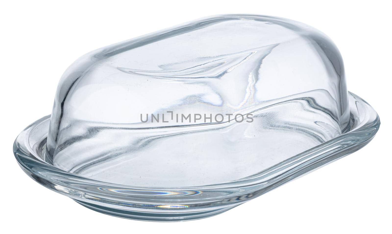 Glass butter keeper isolated on white background close up