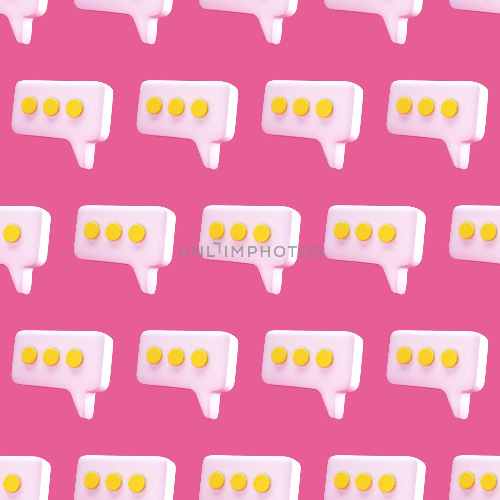 Speech bubble chat icon seamless pattern on pink background. Message creative concept with copy space for text. Communication or comment chat symbol. Minimalism concept. 3d illustration 3D render
