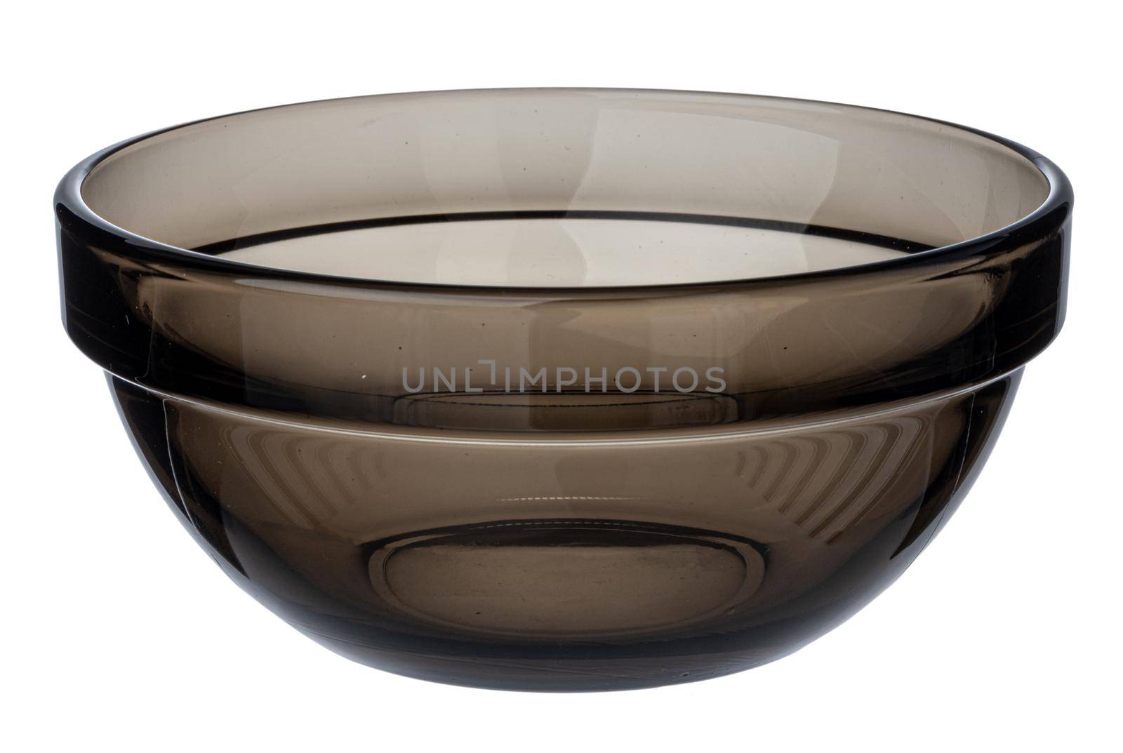 Empty glass bowl isolated on white background front view