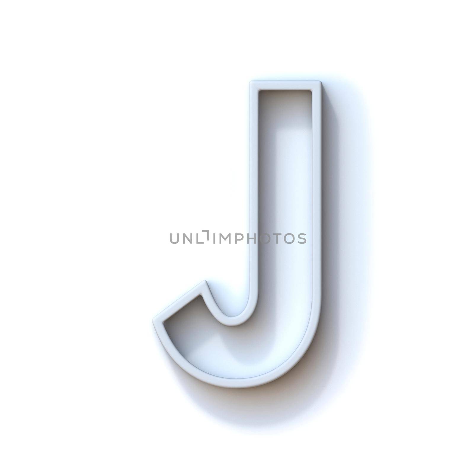 Grey extruded outlined font with shadow Letter J 3D rendering illustration isolated on white background