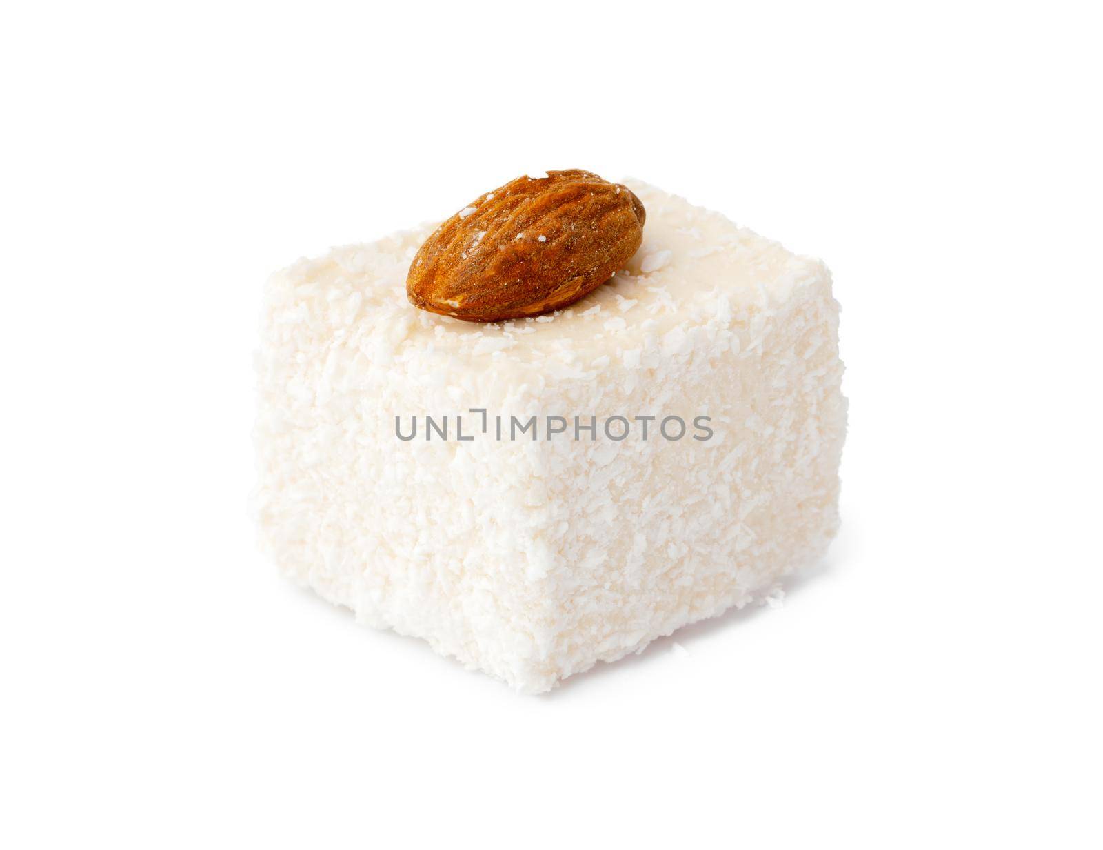 Turkish delight dessert isolated on white background by Fabrikasimf