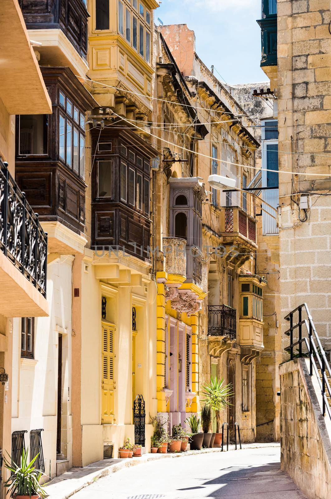 picturesque typical narrow street of Valletta in Malta