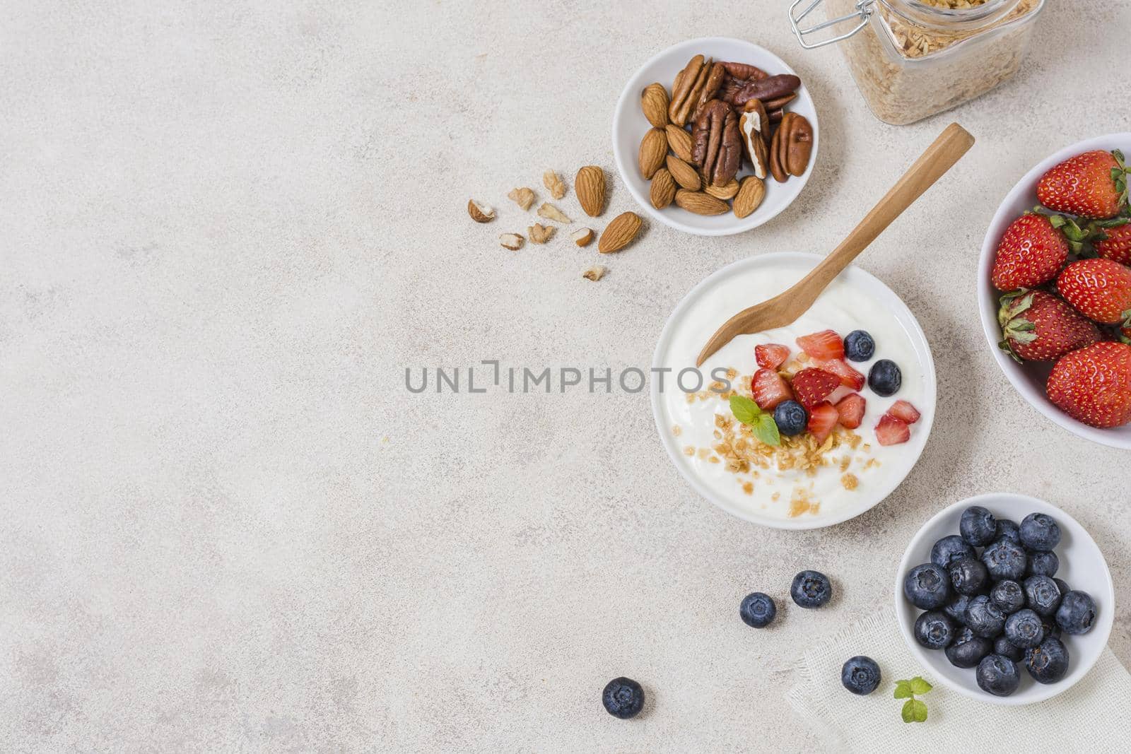 delicious breakfast with yogurt fruits by Zahard