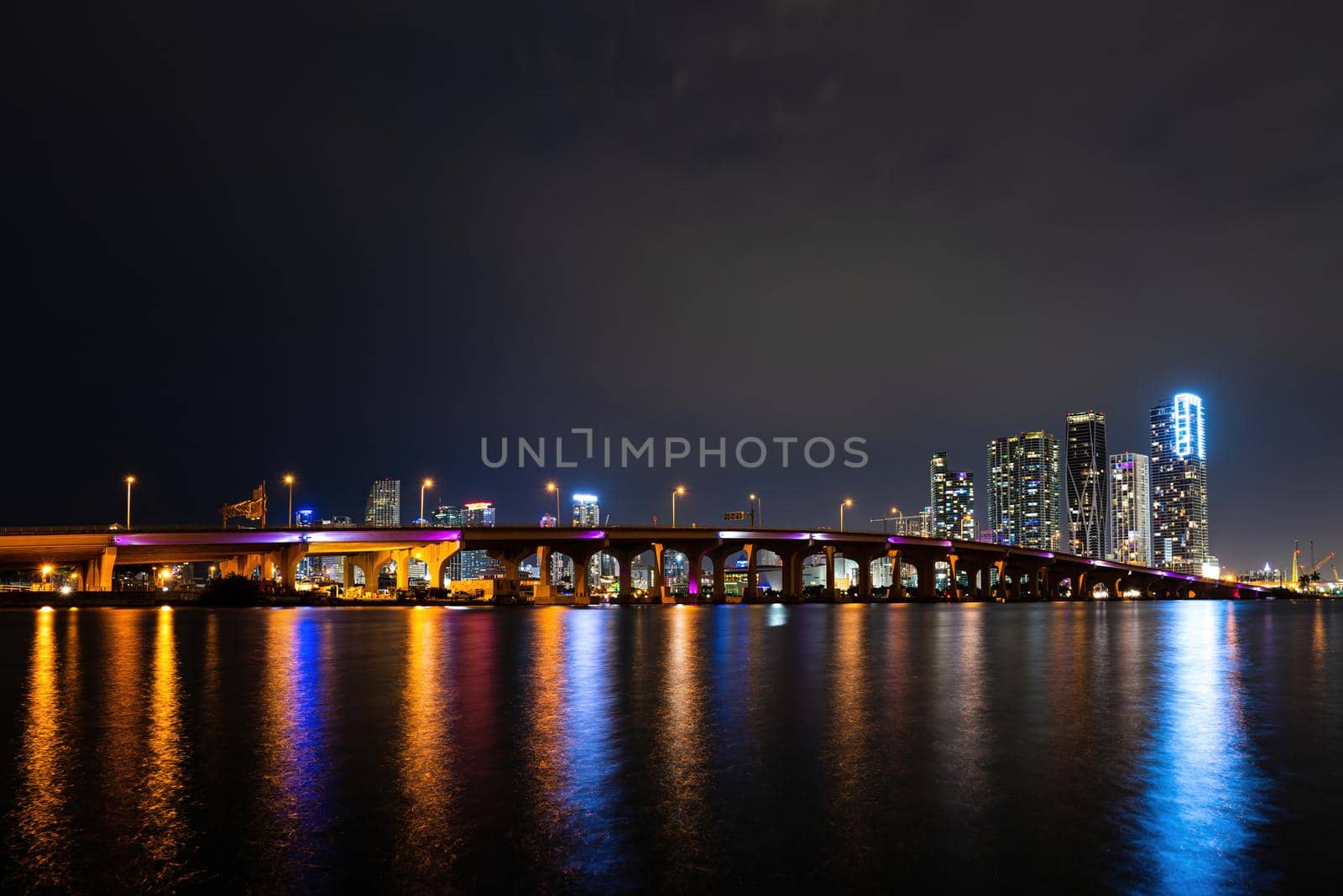 Miami city night. Miami, Florida USA downtown skyline