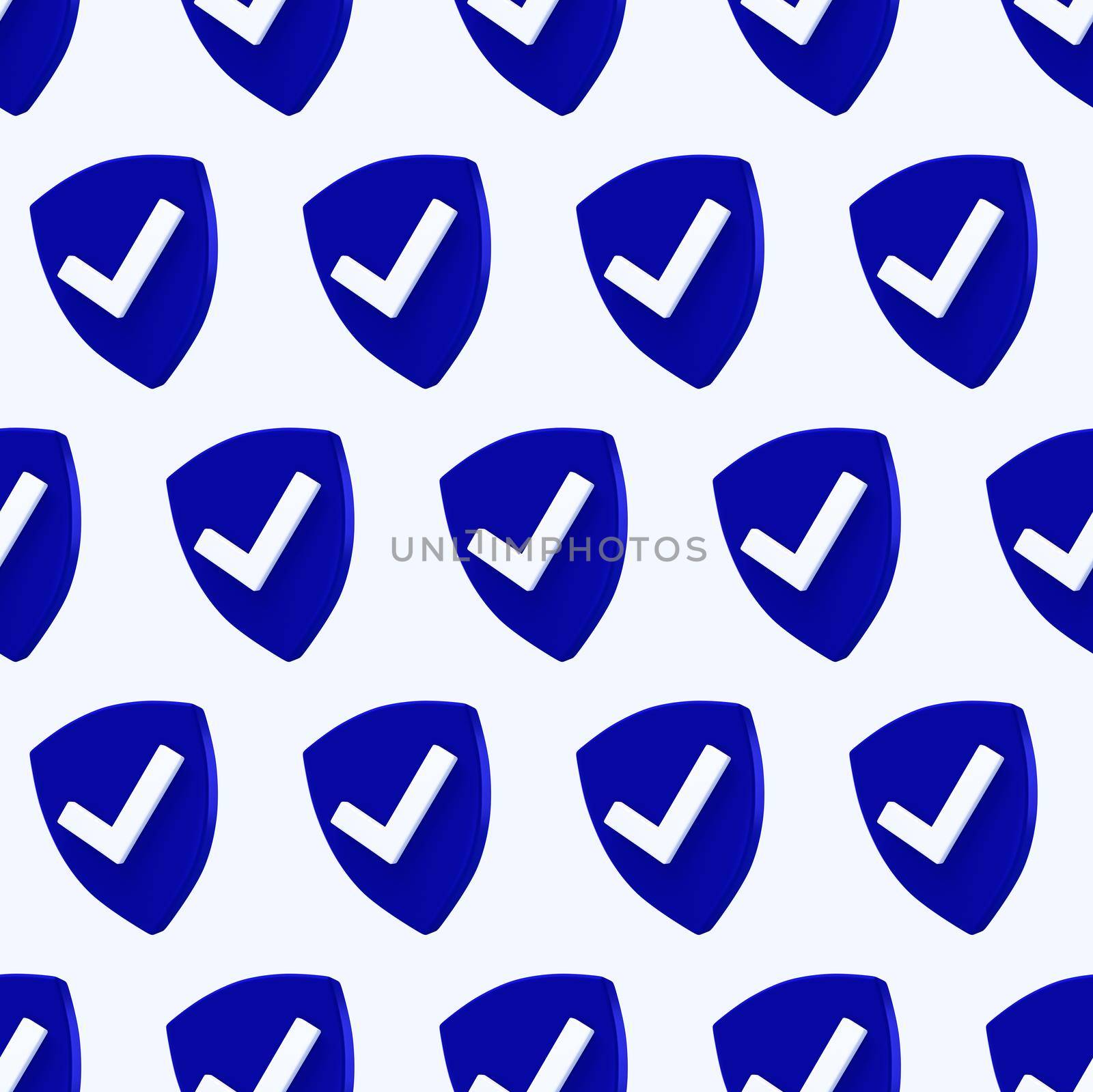 Protection shield seamless pattern. Security check Icon. Tick mark approved icon. Minimalism concept. 3d illustration 3D render