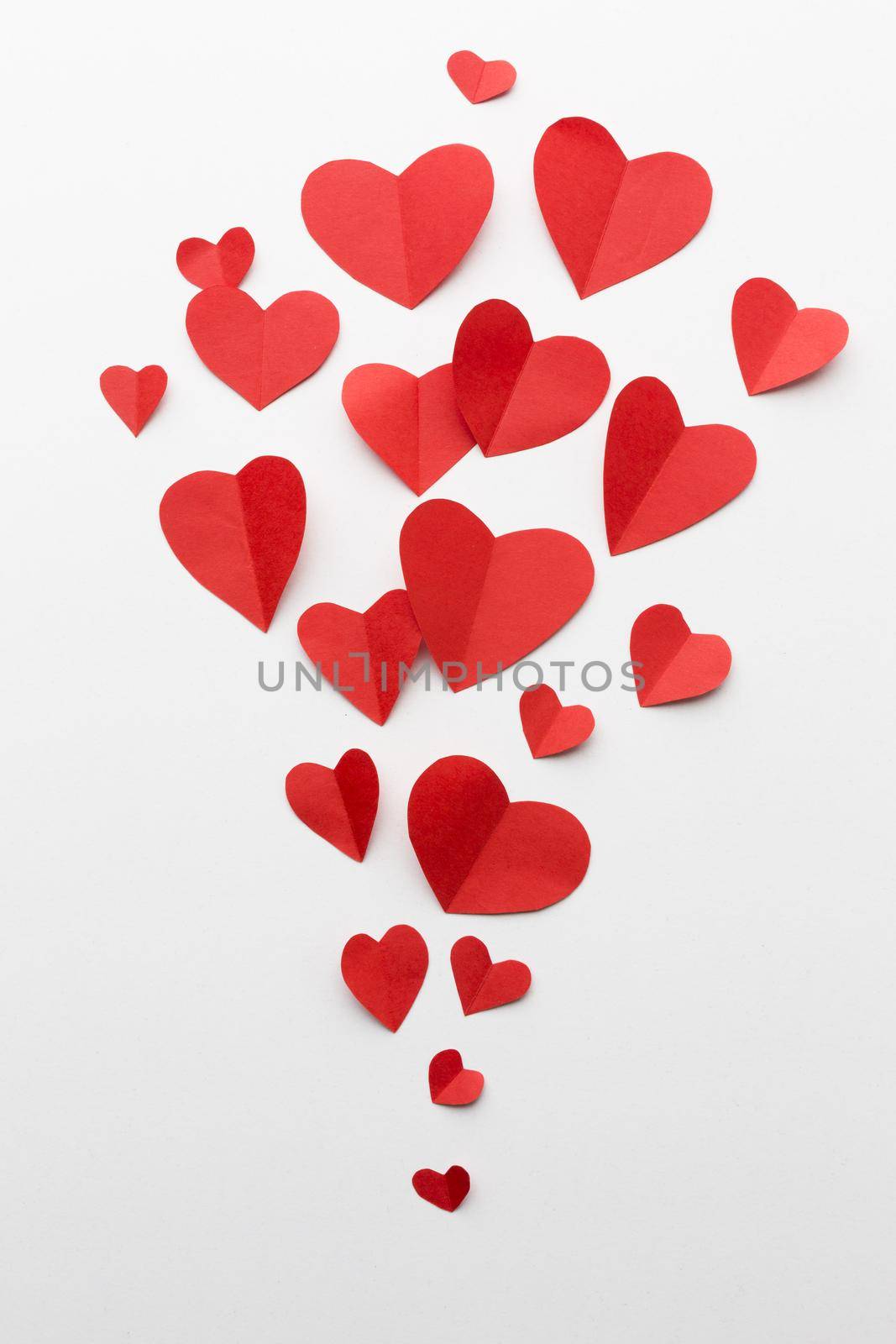 flat lay paper heart shapes valentines day