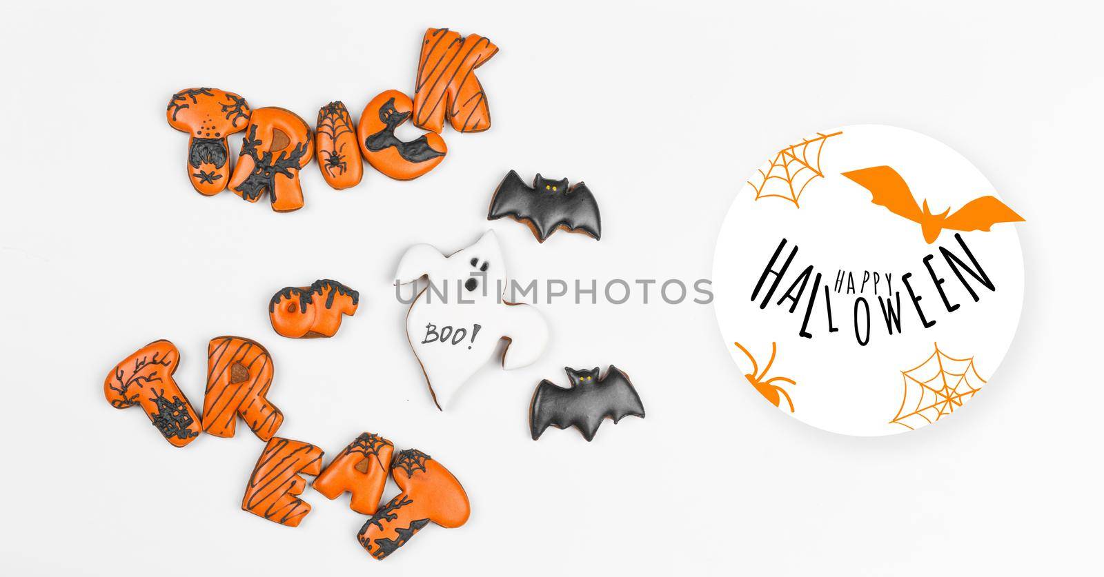 Halloween gingerbread cookie isolated on white, mock up by Fabrikasimf