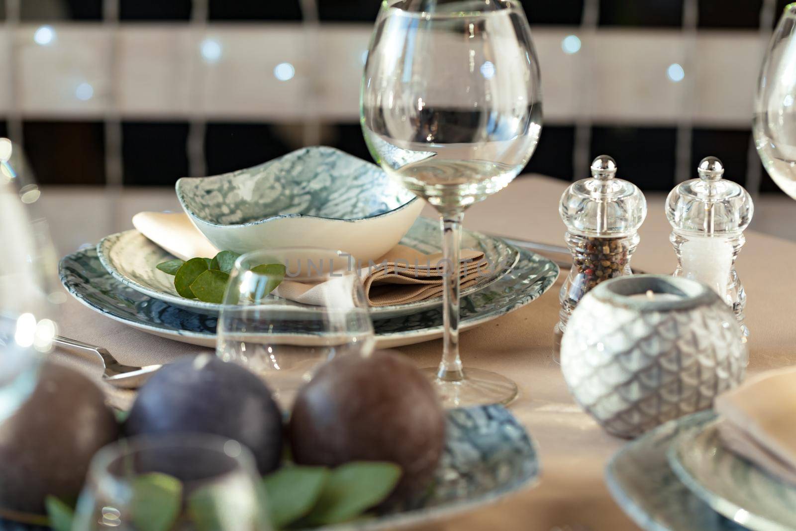 Close up photo of a table setting. Close up.