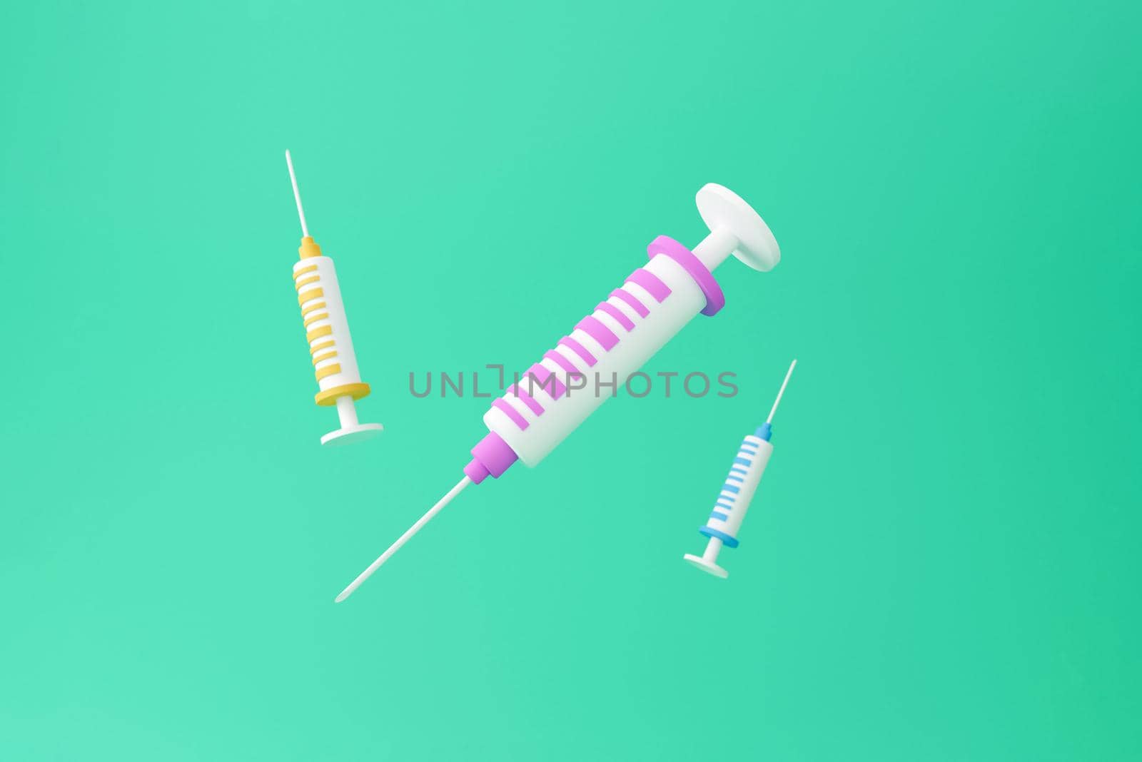 3d Syringe for vaccine, vaccination, injection, flu shot. Vaccination icon with Medical equipment. Minimalism concept. 3d illustration render