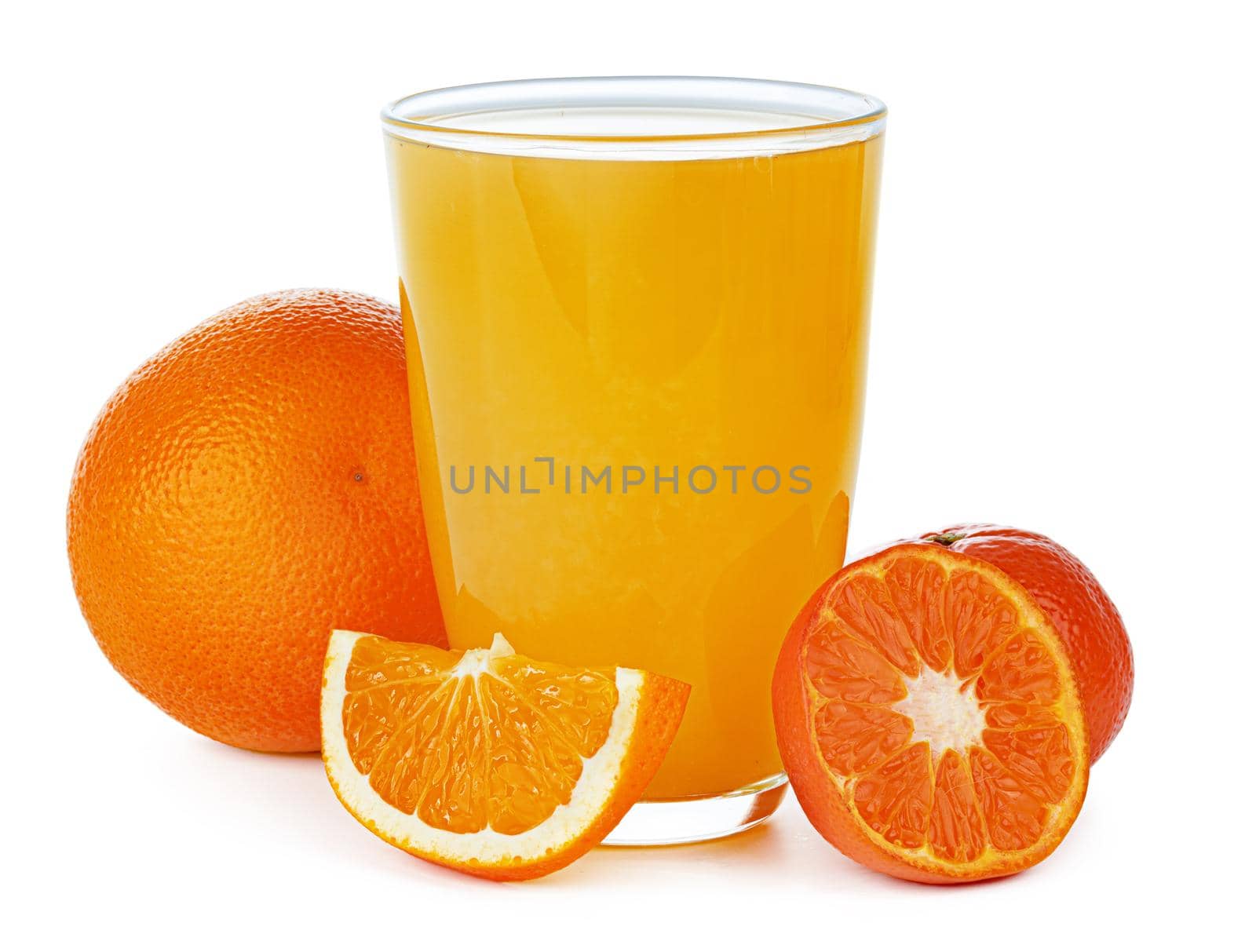 Glass of orange juice isolated on white background