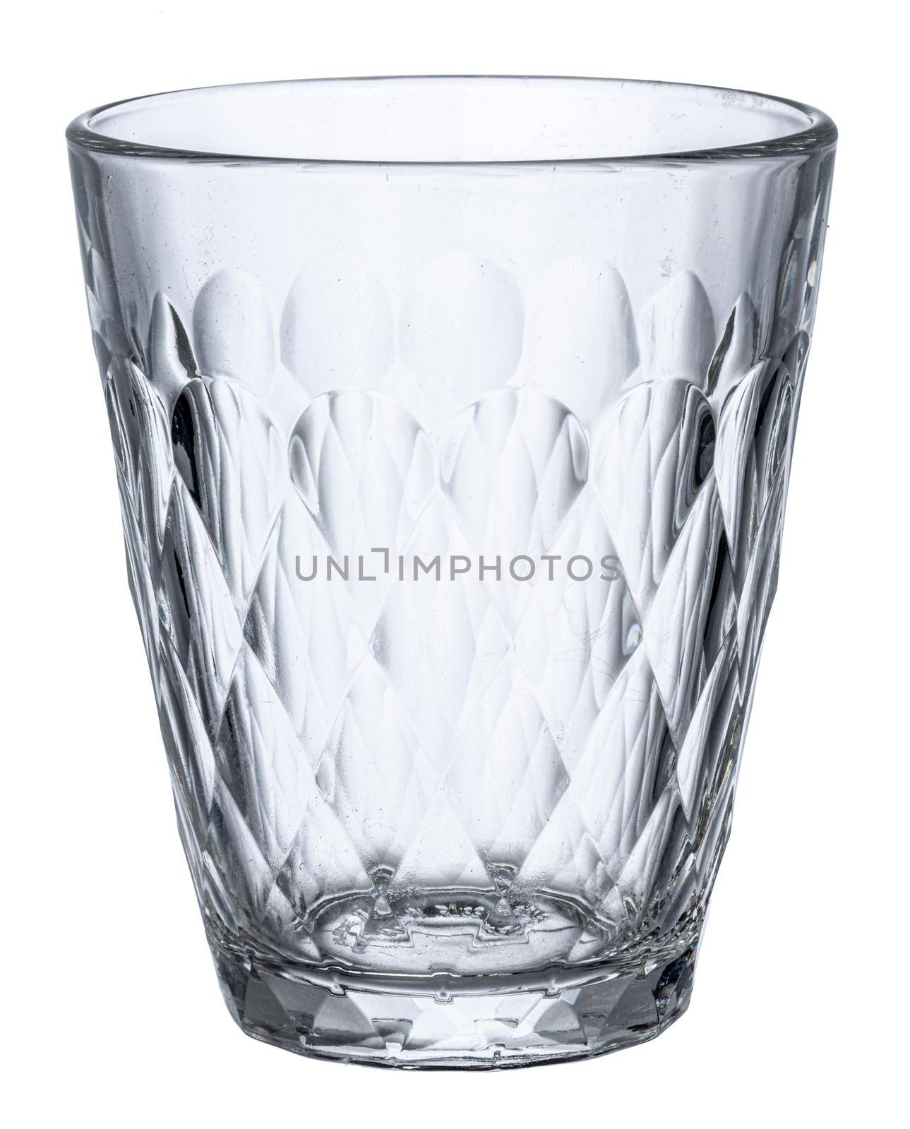 Empty new glass isolated on white background close up