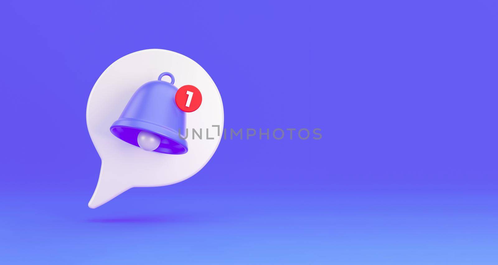 Notification message bell icon alert. White 3d speech bubble with a bell about the notification of a call and sms. 3d rendering