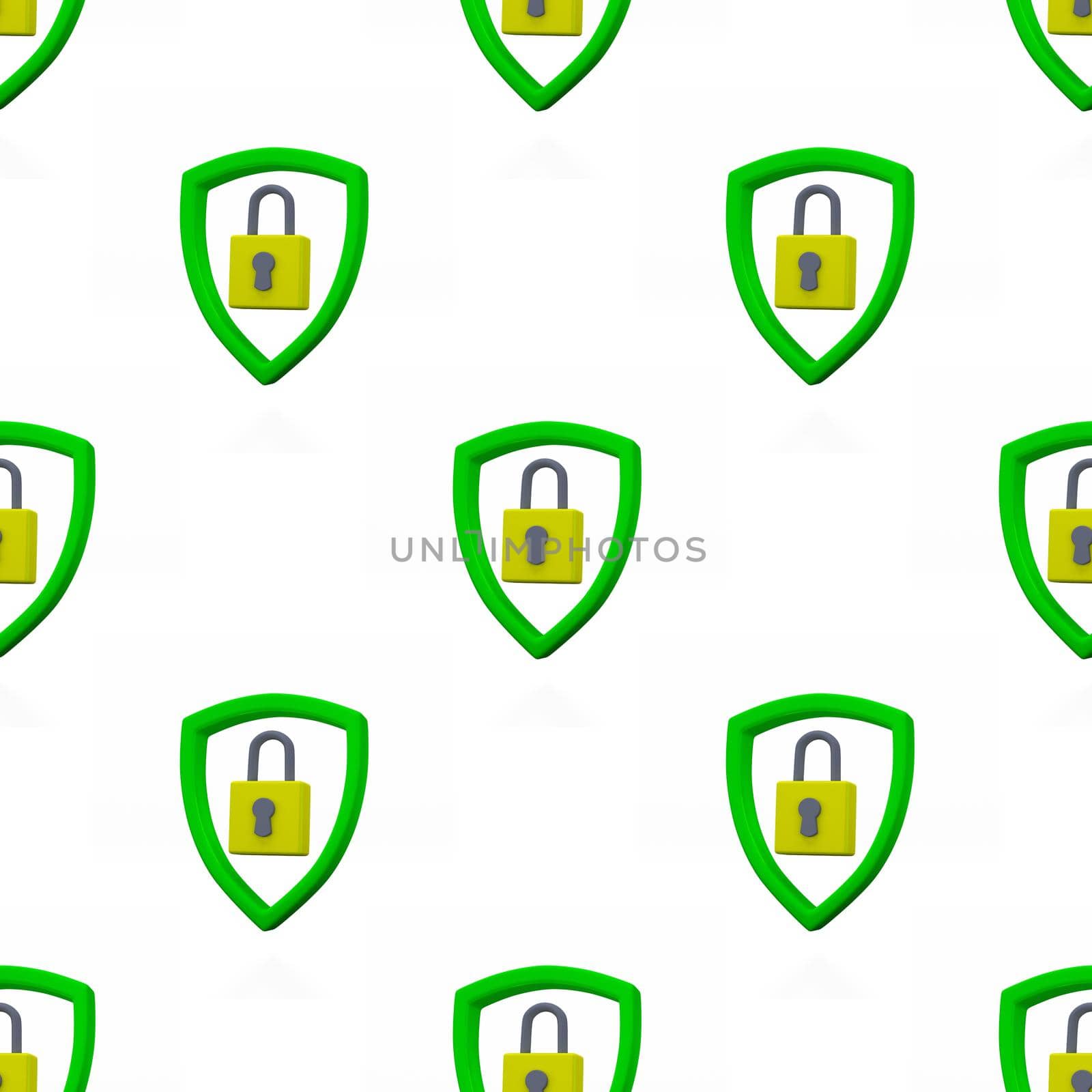Padlock in shield seamless pattern. Security, safety, protection, privacy concept. Minimalism concept. 3d illustration 3D render by lunarts