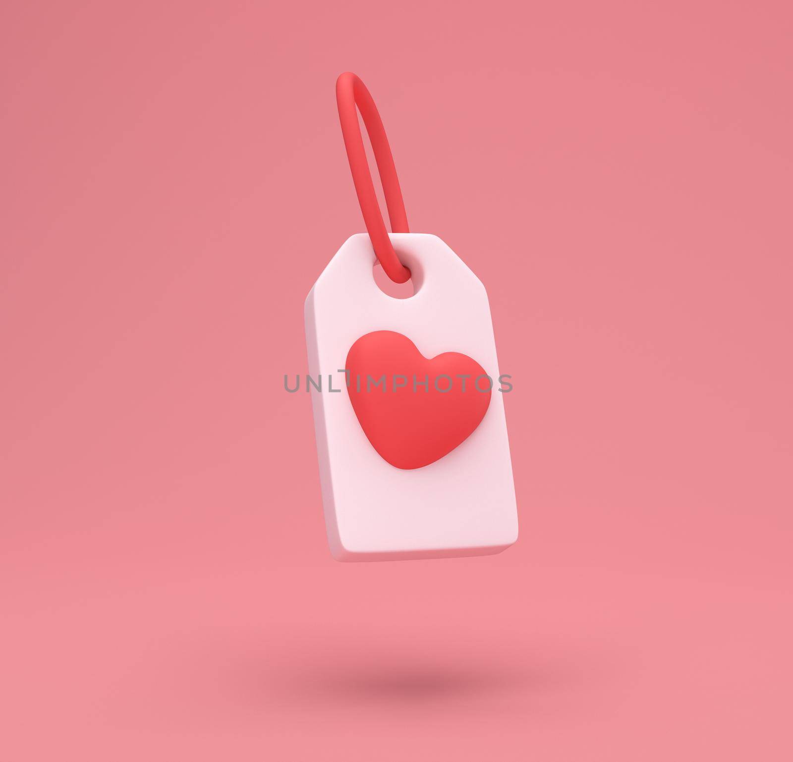 Red Heart tag icon isolated on cute background. Love symbol. Valentine day symbol. Minimal creative concept. 3d illustration 3D render