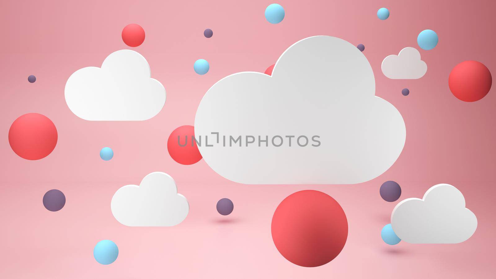 Cute clouds on pink background 3d render illustration