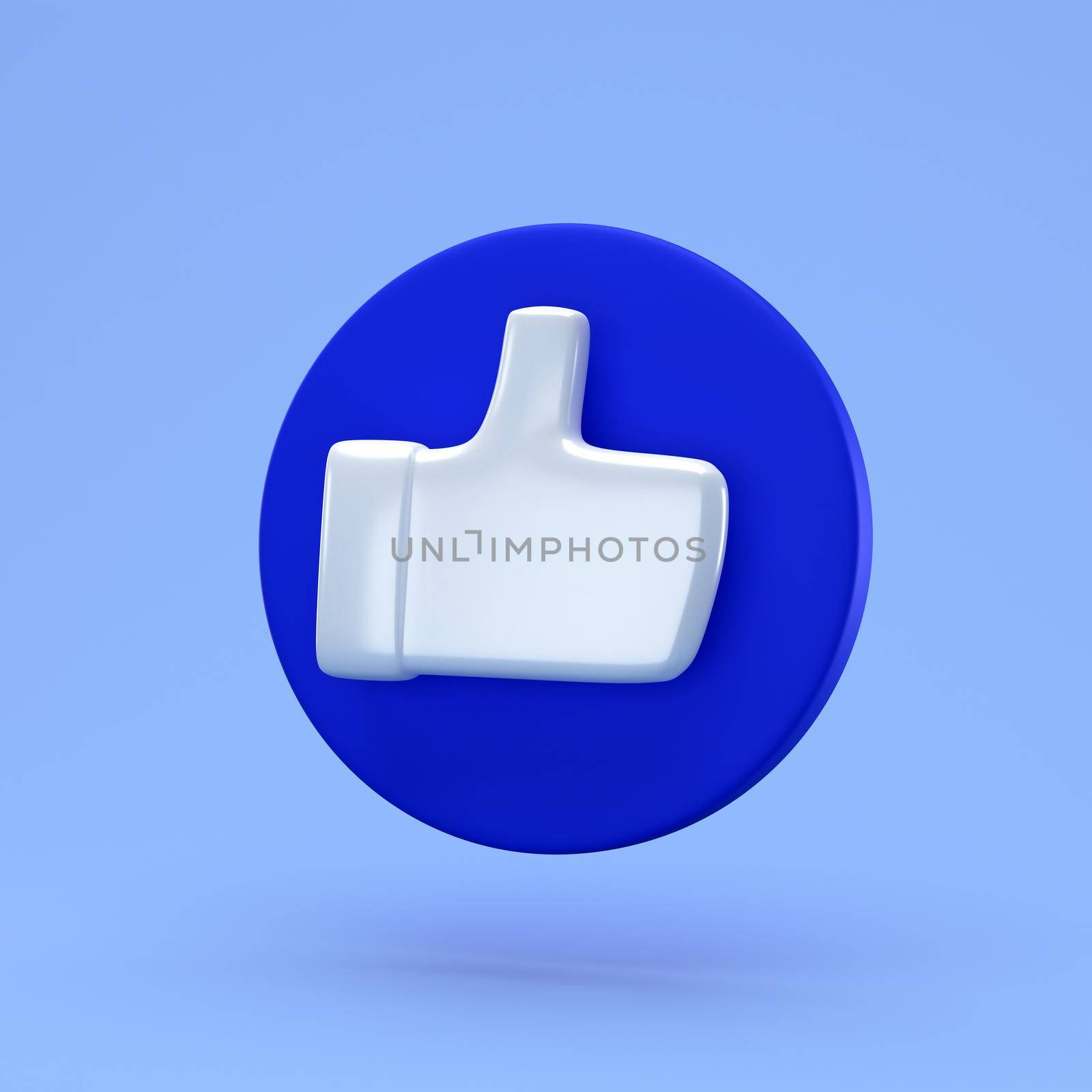 Social like minimal concept. 3d render. Like icon on a blue circle isolated on background. 3d illustration Thumbs up button by lunarts