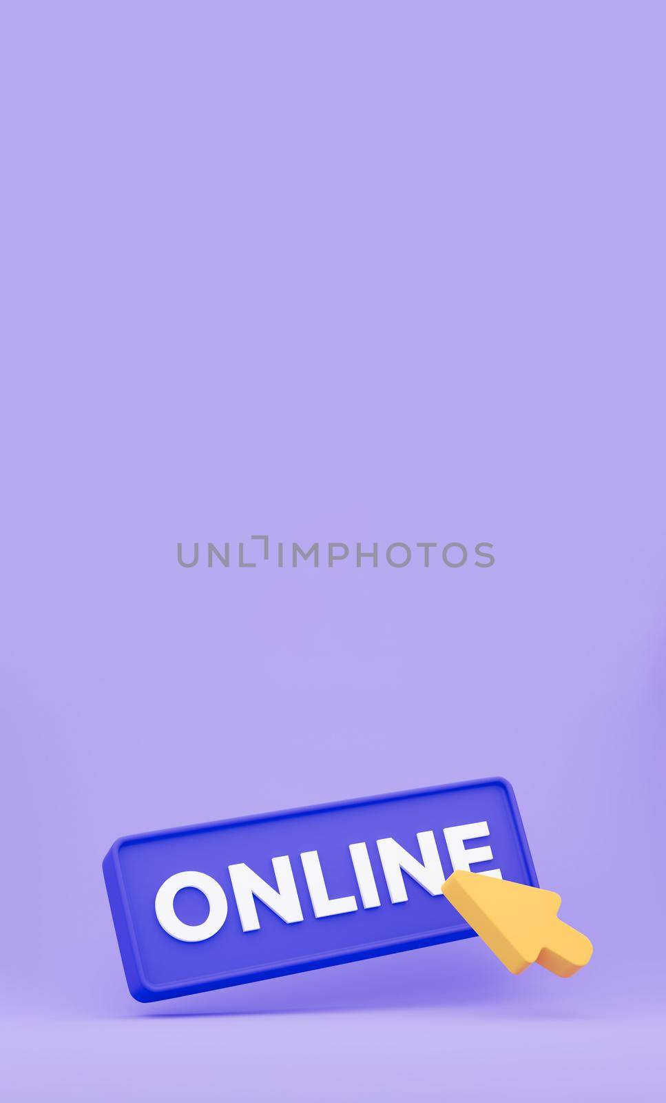 3d Cursor Clicks the online Button. vertical minimal concept isolated. 3d rendering by lunarts