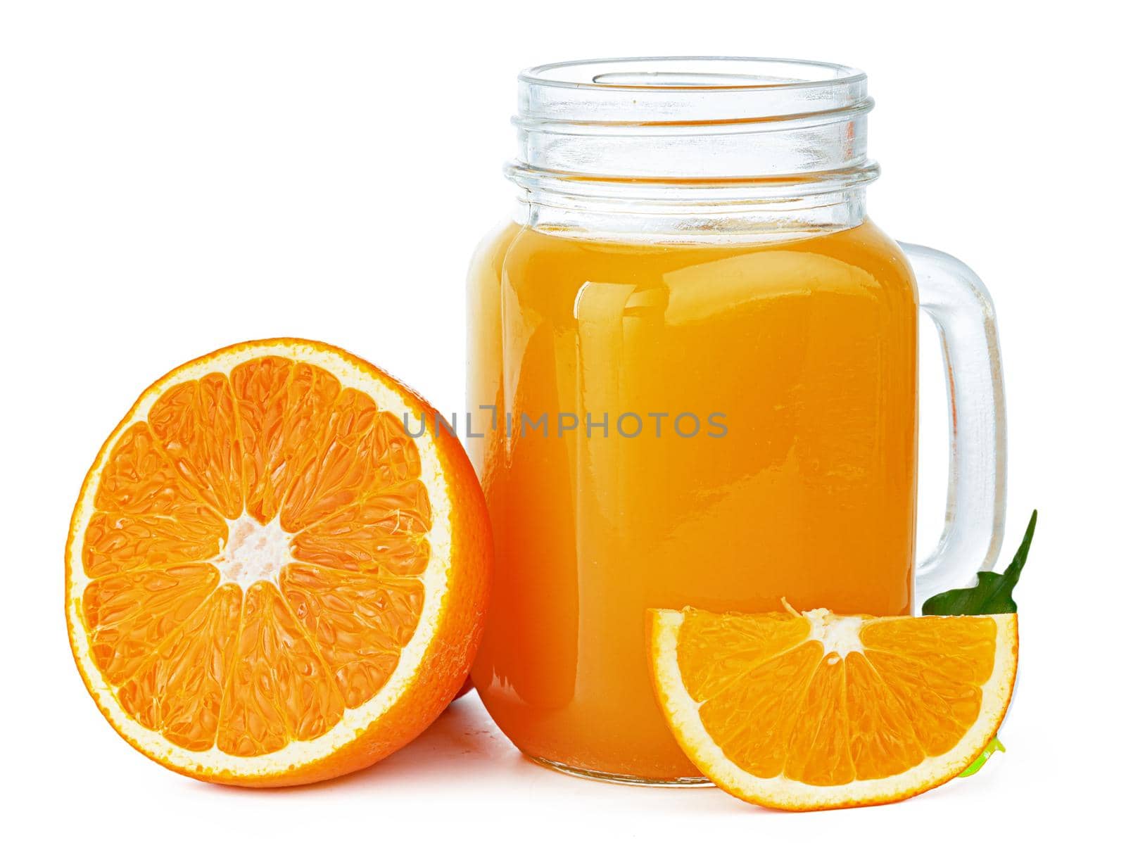 Glass of orange juice isolated on white by Fabrikasimf