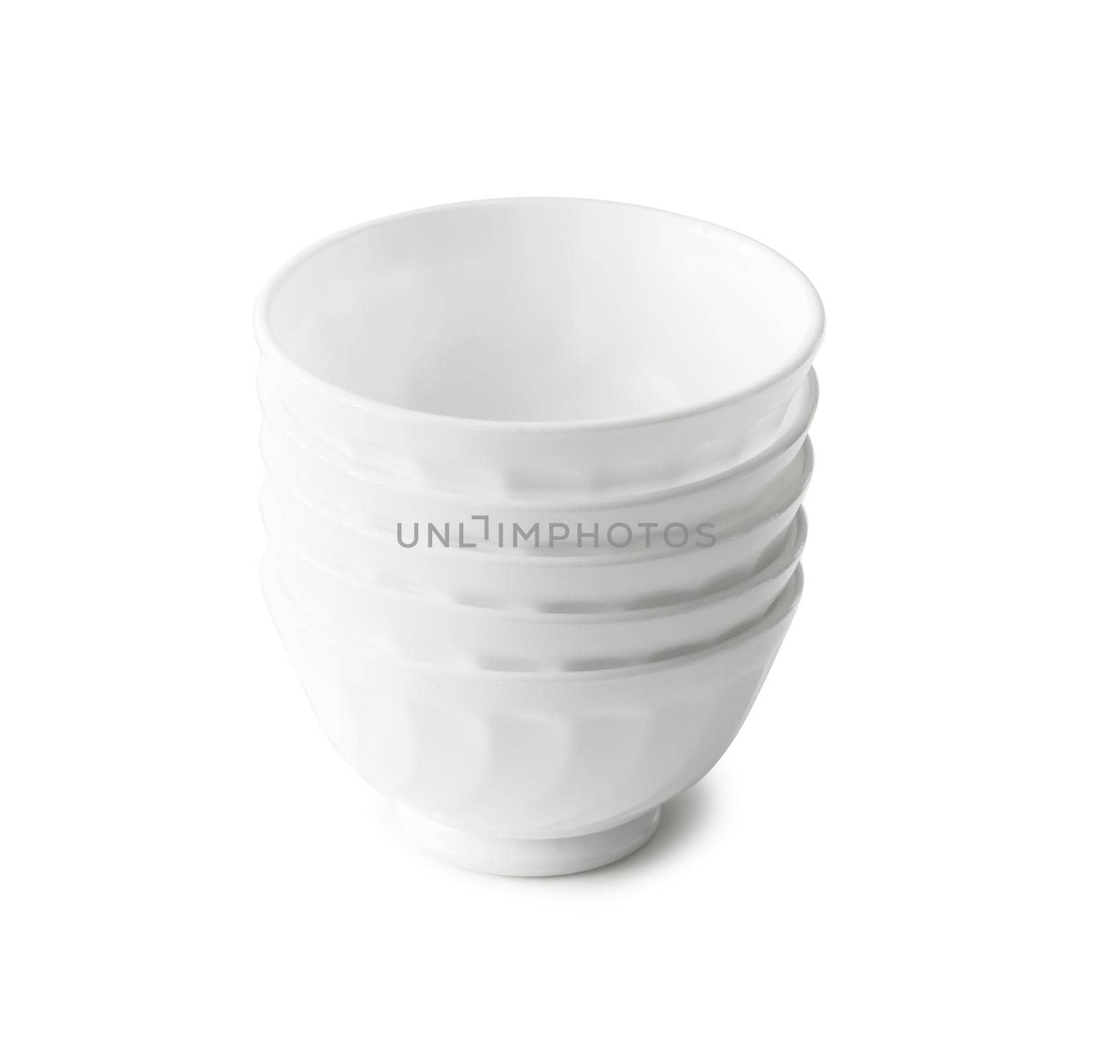 set of white plastic bowls isolated on white background